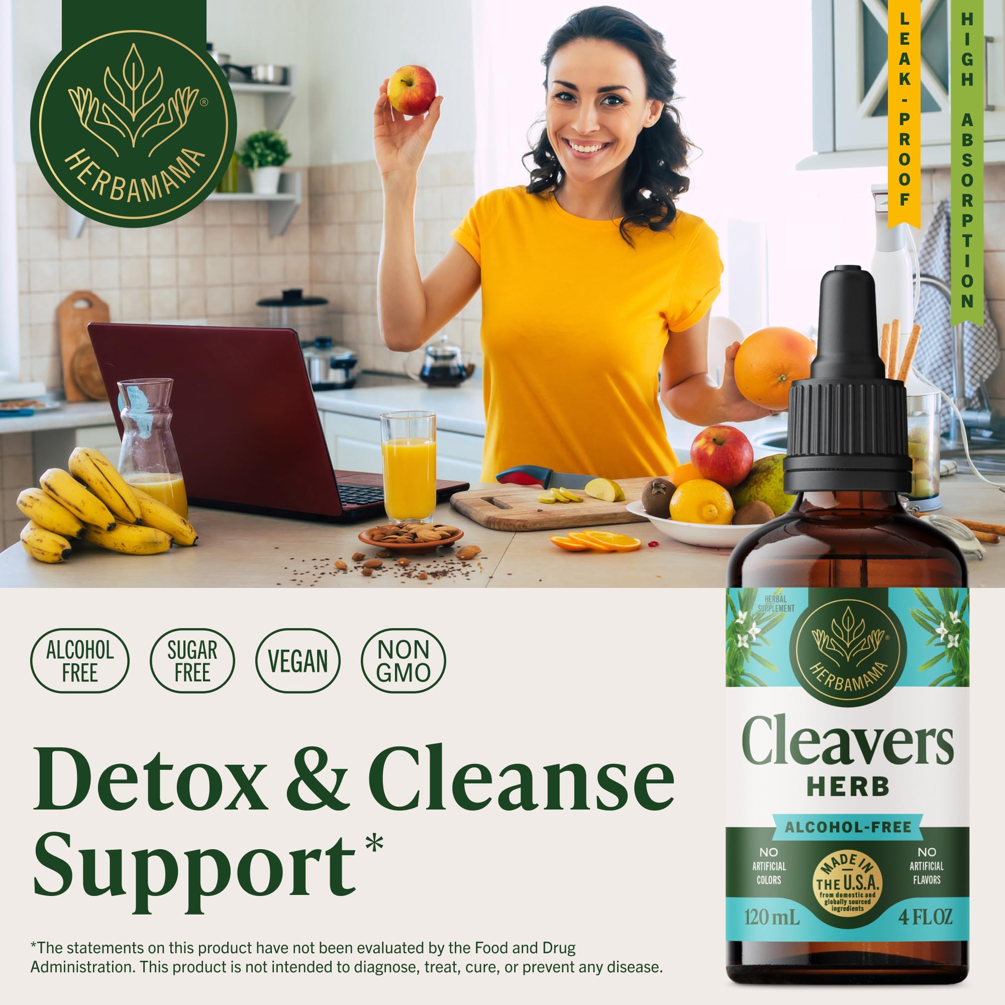 HERBAMAMA Cleavers Leaf Tincture 259g bottle with dropper