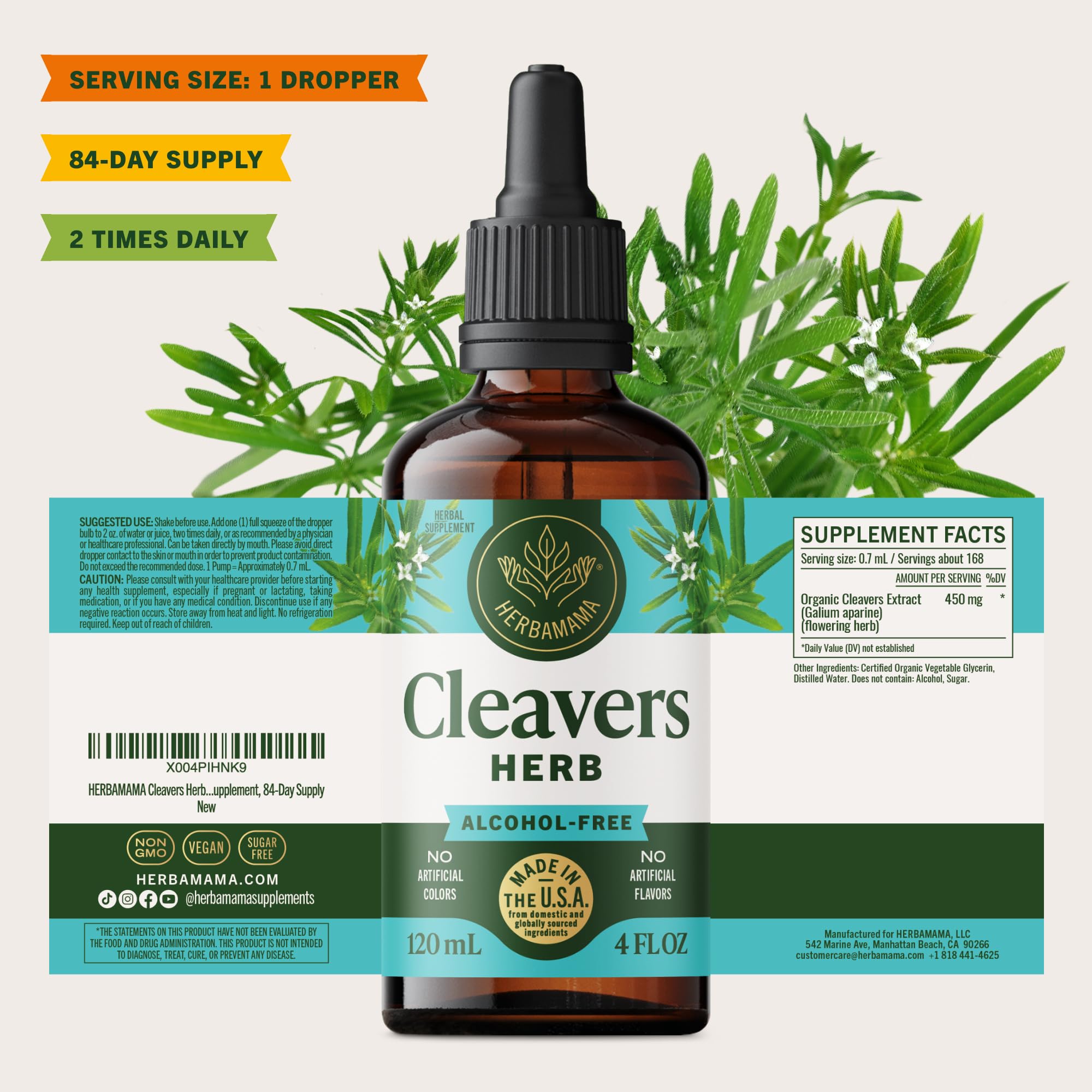 HERBAMAMA Cleavers Leaf Tincture 259g close-up of dropper