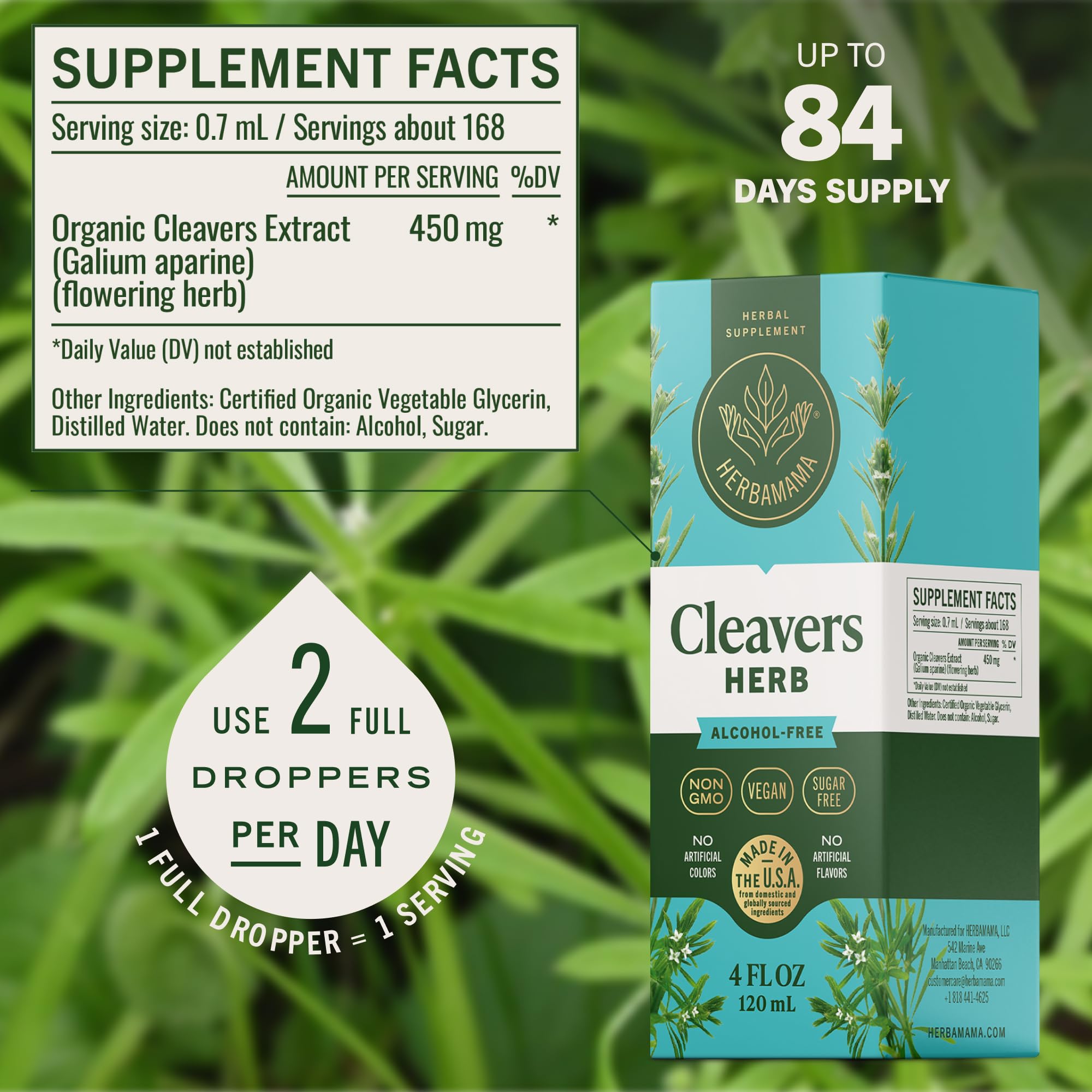 HERBAMAMA Cleavers Leaf Tincture 259g ingredients list