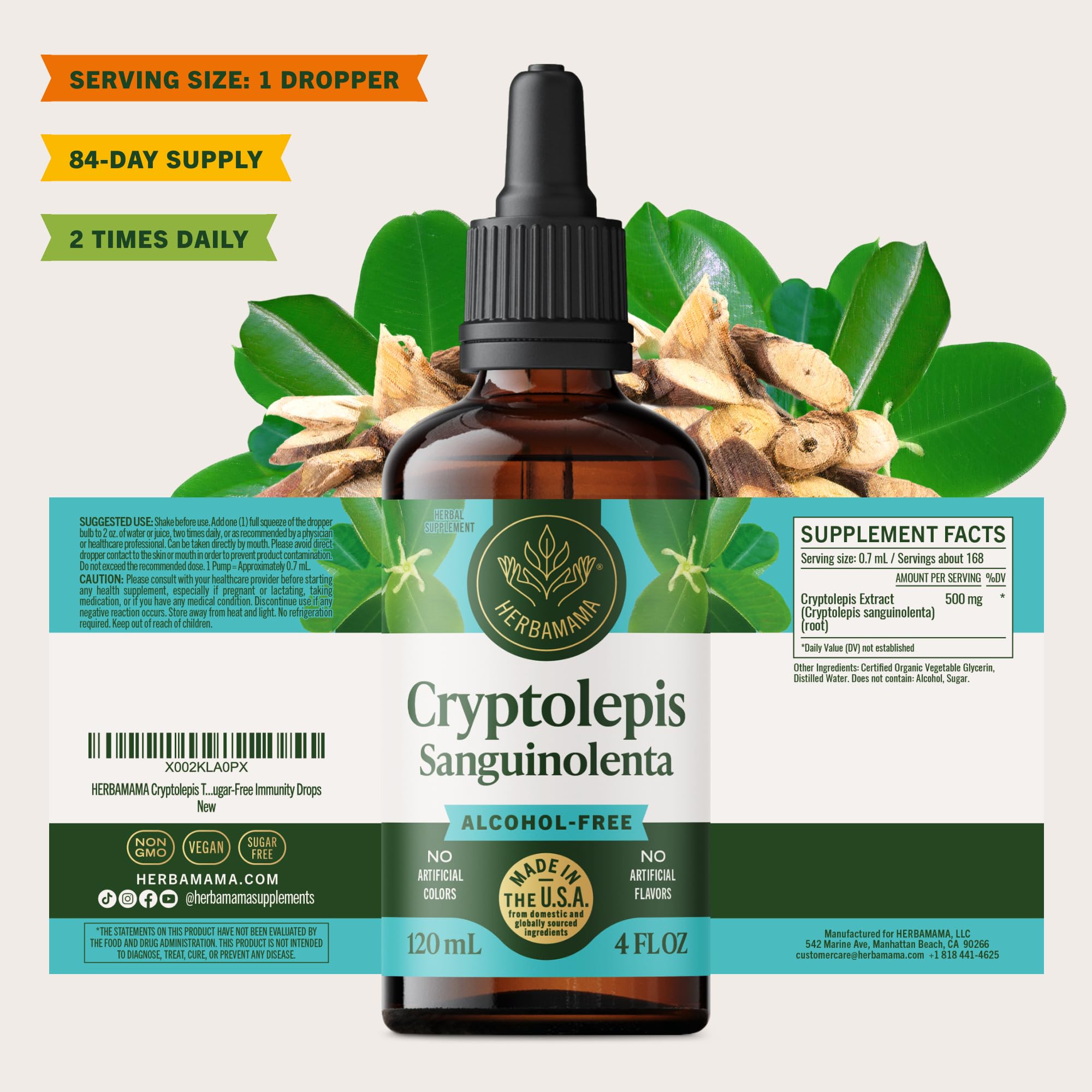 HERBAMAMA Cryptolepis Root Tincture lifestyle shot with fruits