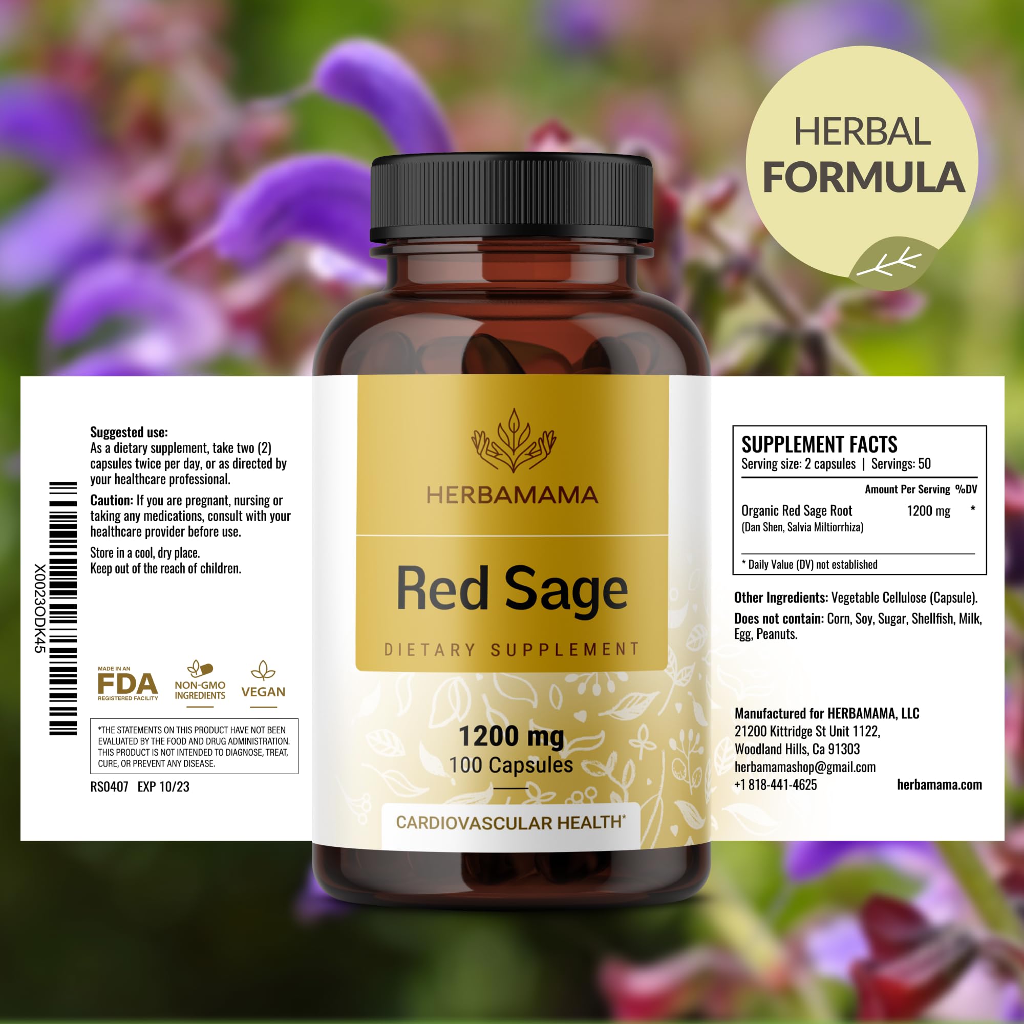 HERBAMAMA Dan Shen Red Sage Capsules ingredients list