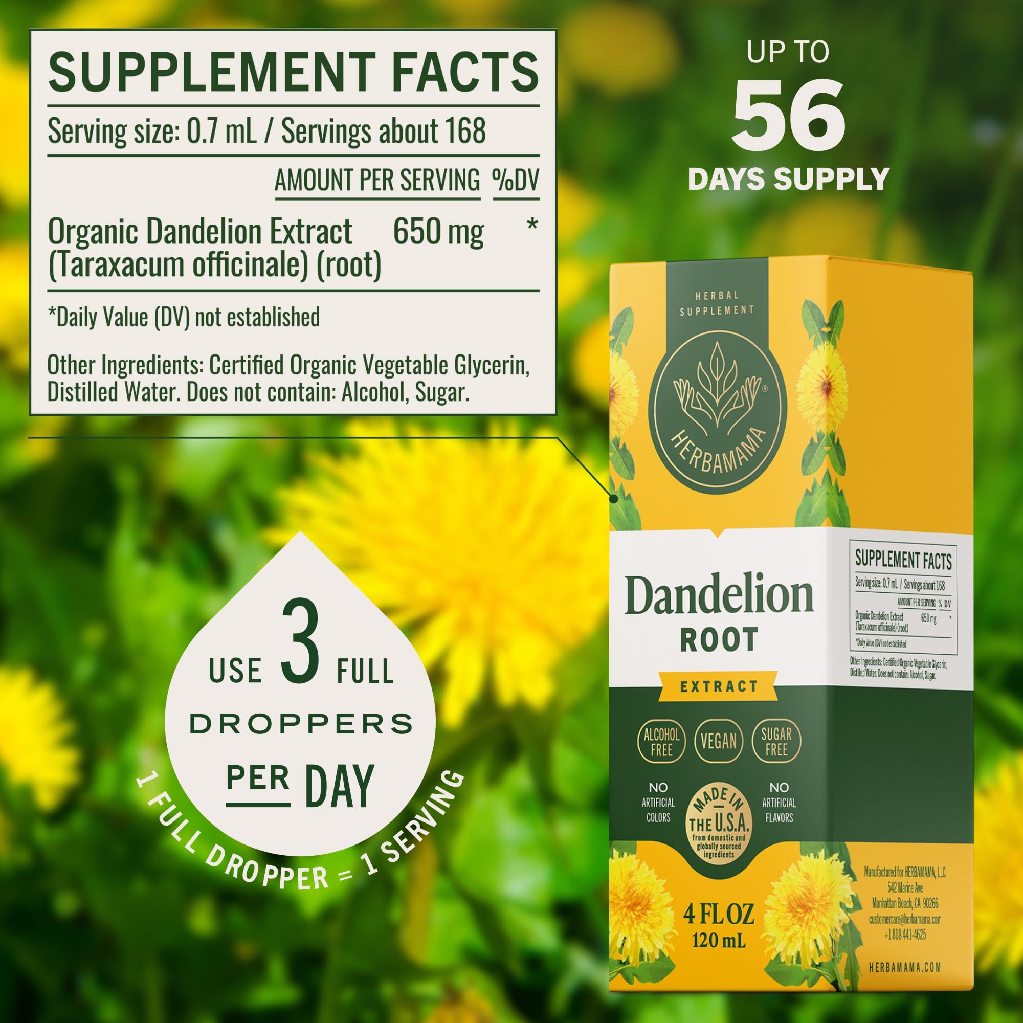 HERBAMAMA Dandelion Root Liquid Drops 250g packaging