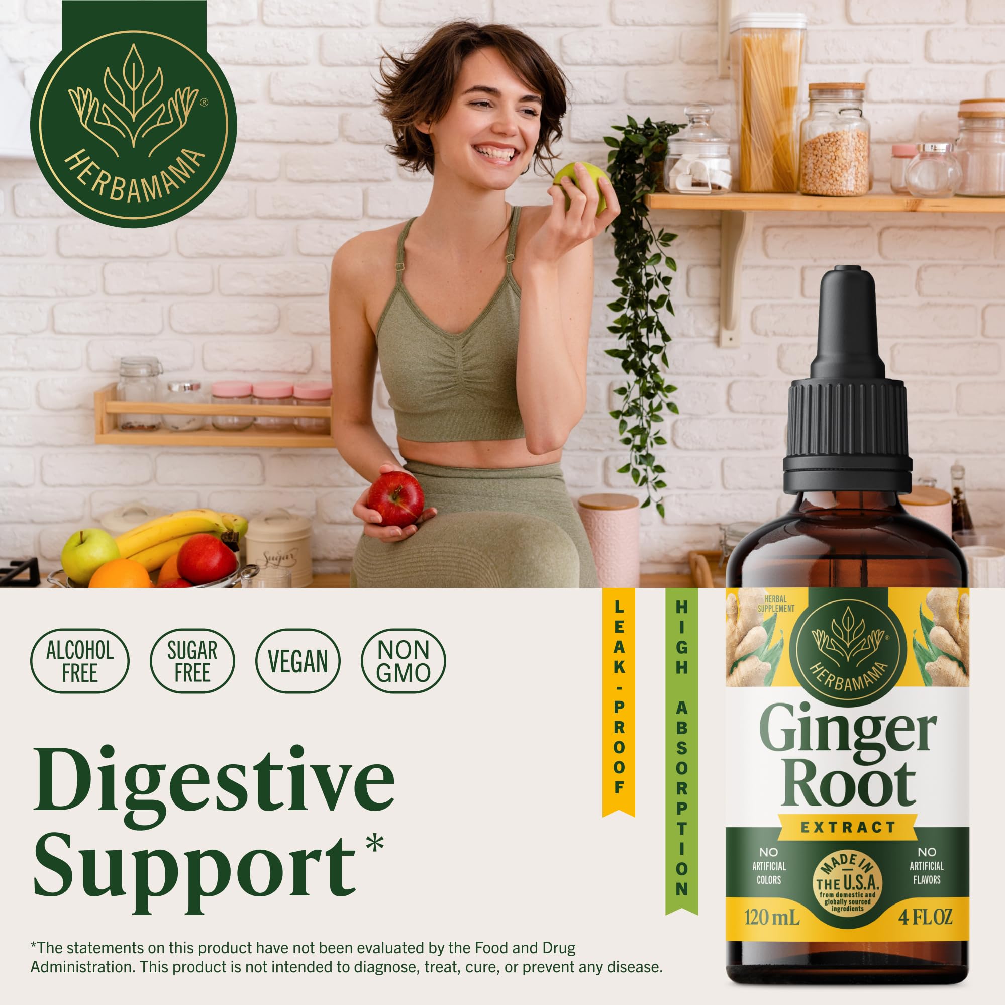 HERBAMAMA Ginger Extract Liquid Supplement dropper and liquid