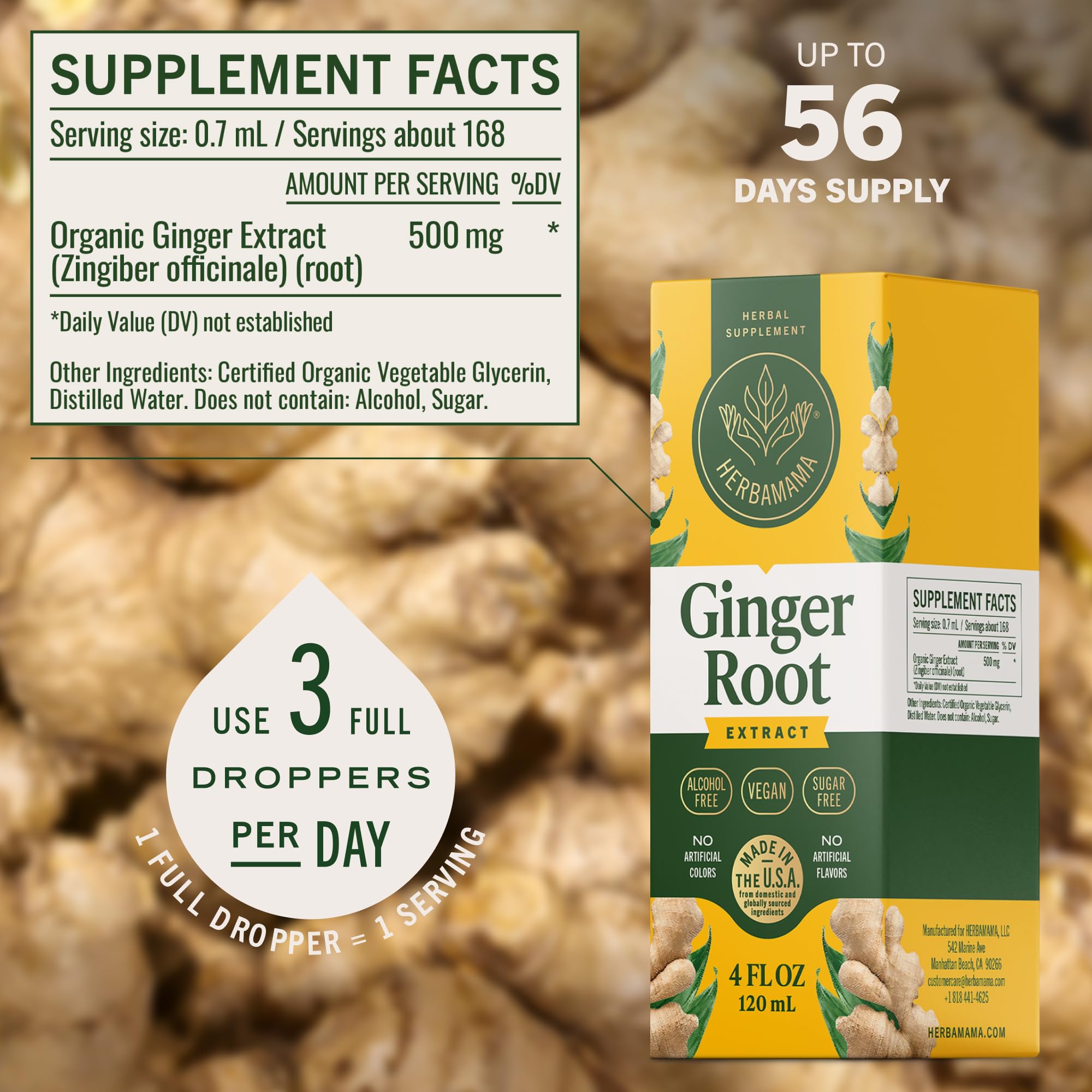 HERBAMAMA Ginger Extract Liquid Supplement ingredients list