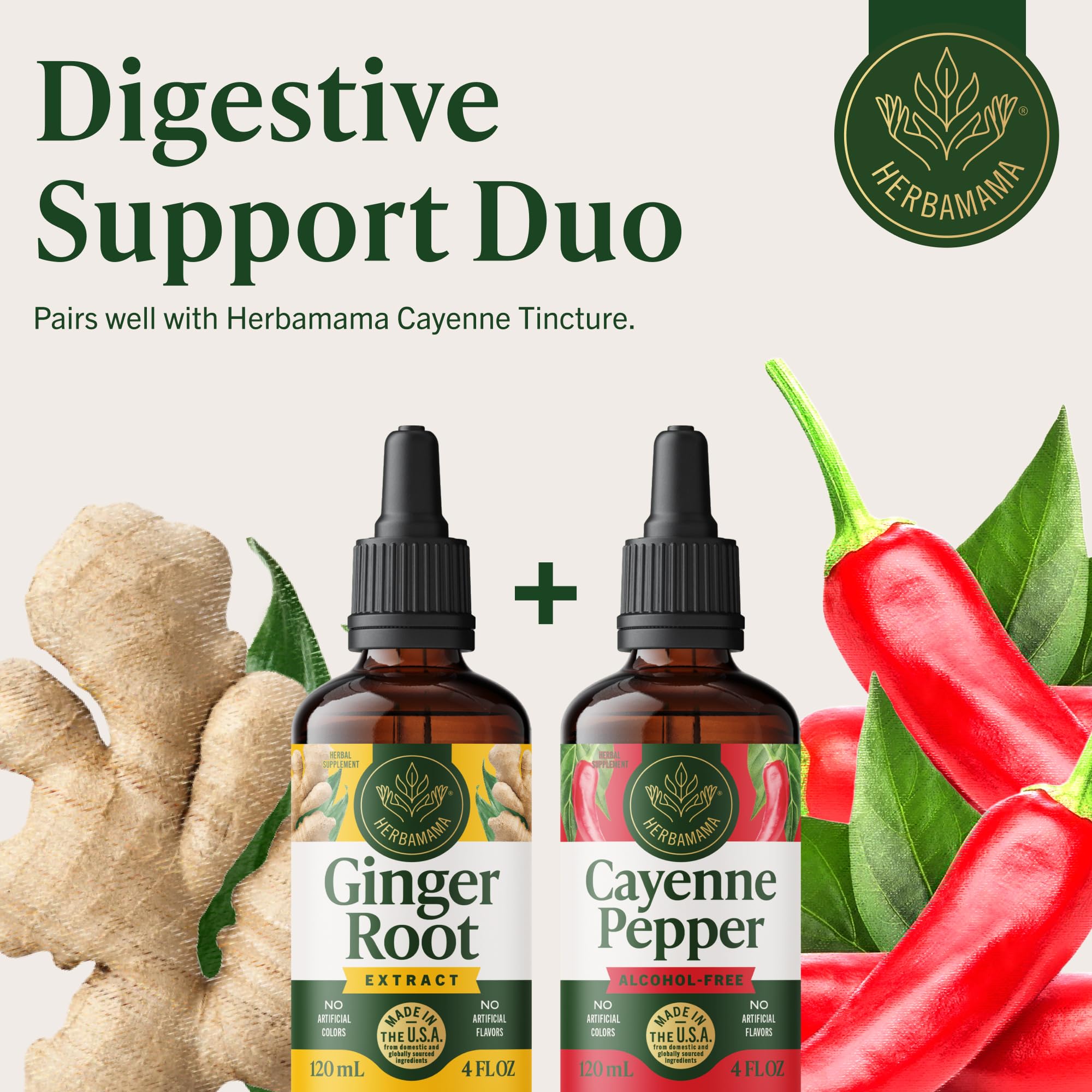 HERBAMAMA Ginger Extract Liquid Supplement on a kitchen counter