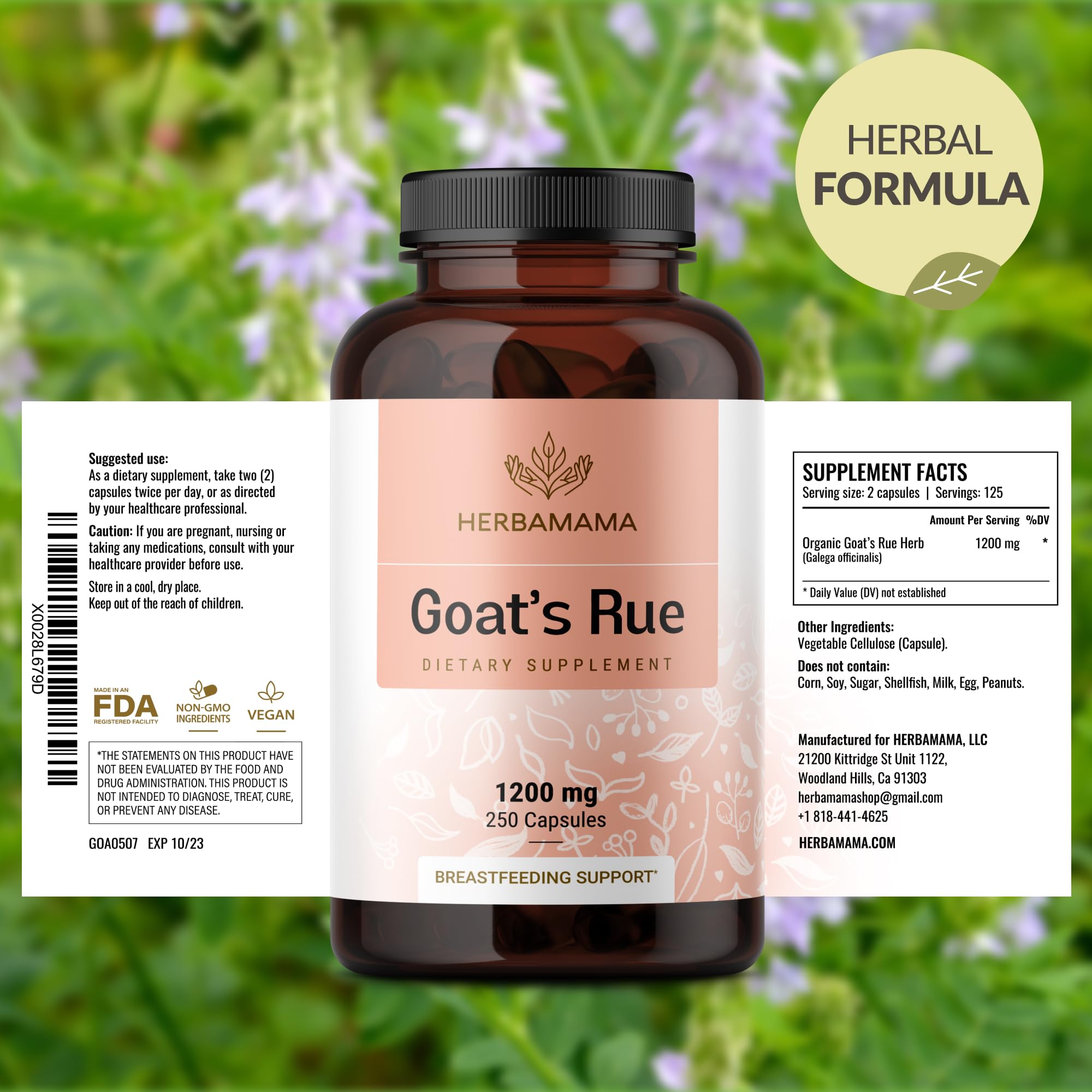 HERBAMAMA Goat's Rue Capsules in a natural setting