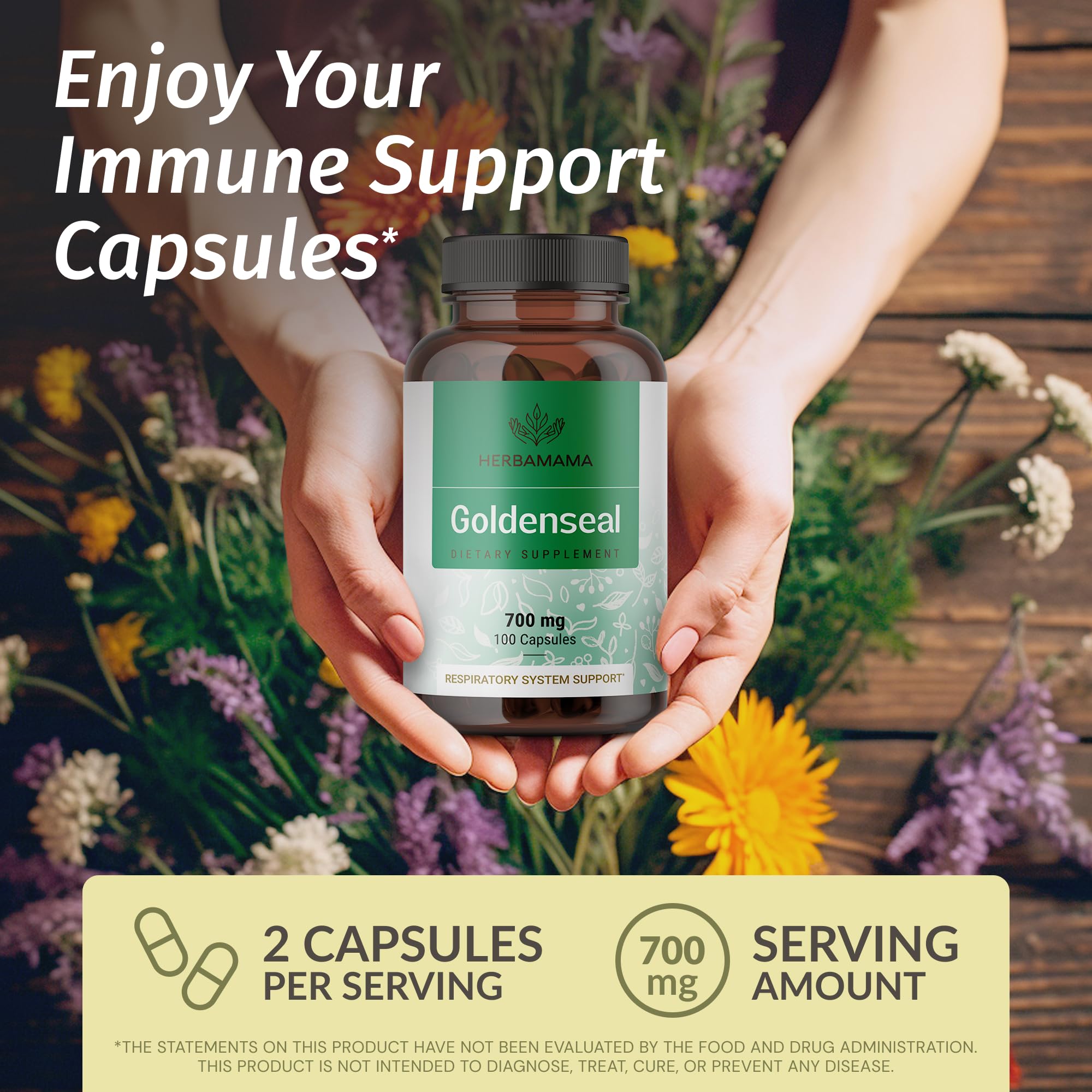 HERBAMAMA Goldenseal Root Capsules side view