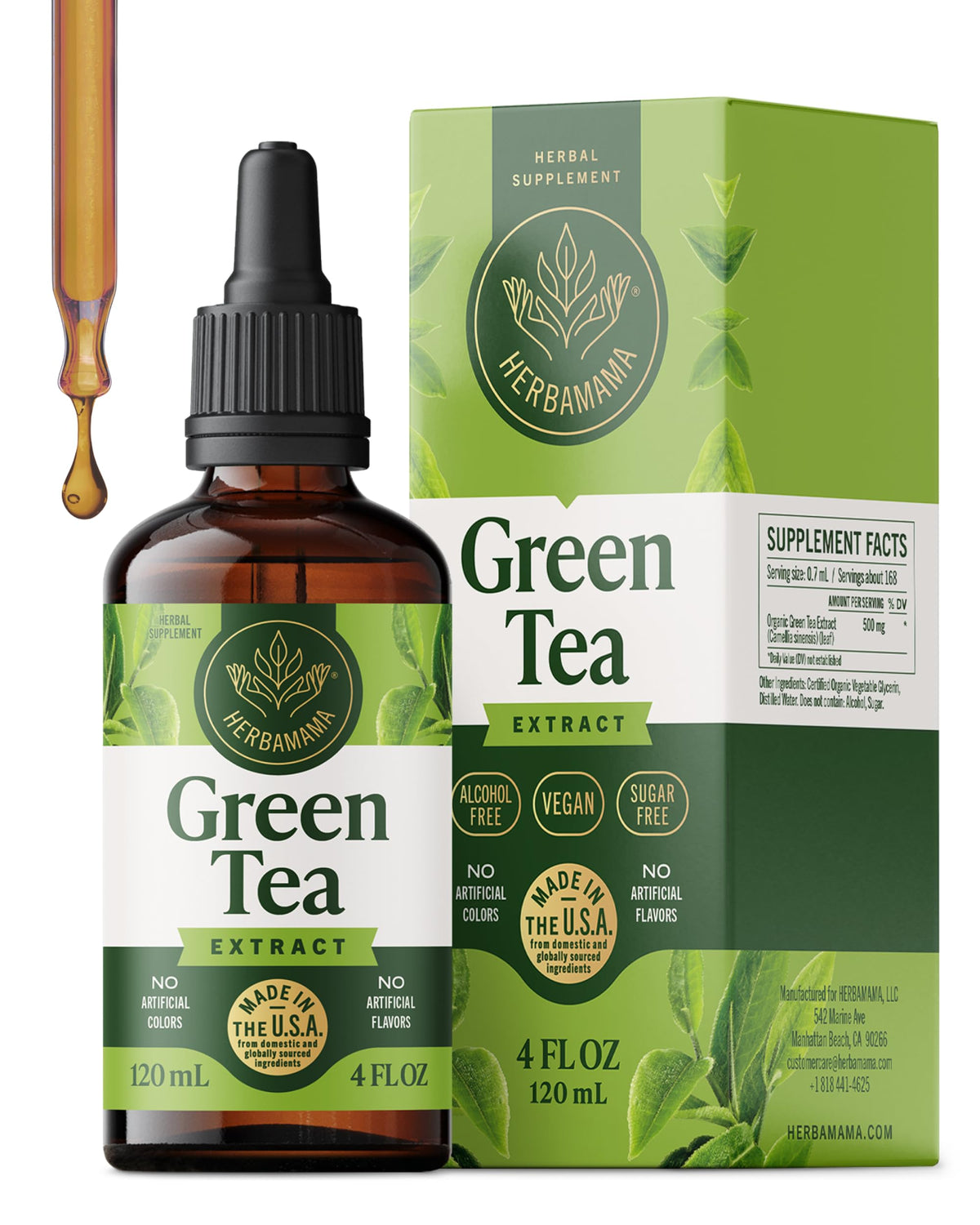 HERBAMAMA Green Tea Drops 113g bottle front view