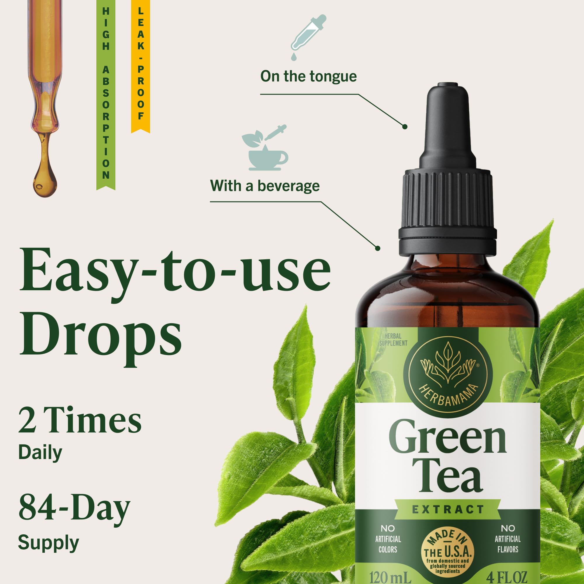 HERBAMAMA Green Tea Drops back view of packaging