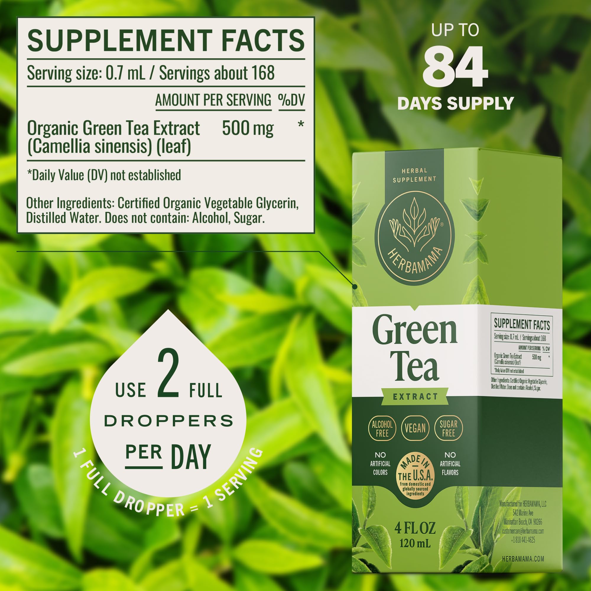 HERBAMAMA Green Tea Drops ingredients list on packaging
