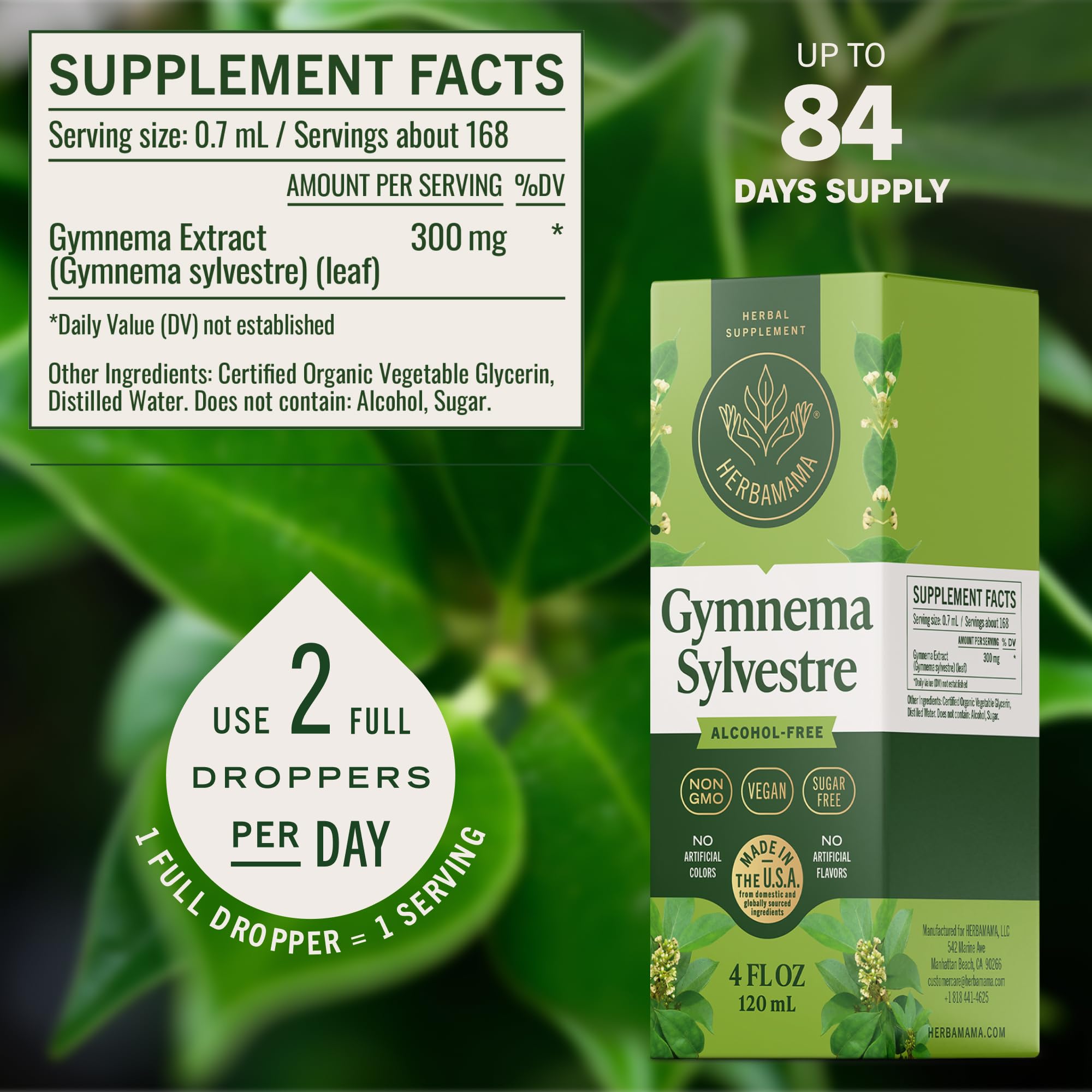 HERBAMAMA Gymnema Sylvestre Liquid Supplement ingredients list