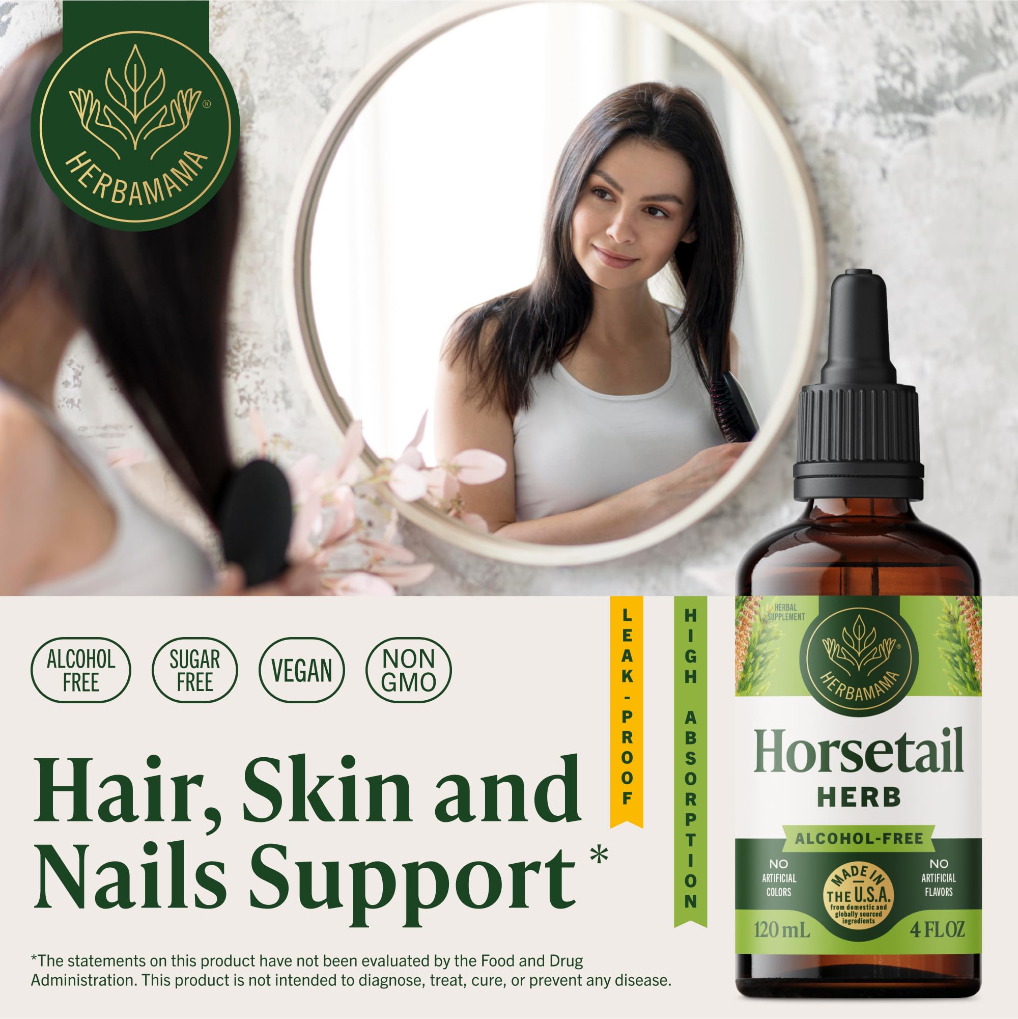 HERBAMAMA Horsetail Liquid Supplement 113g bottle with dropper