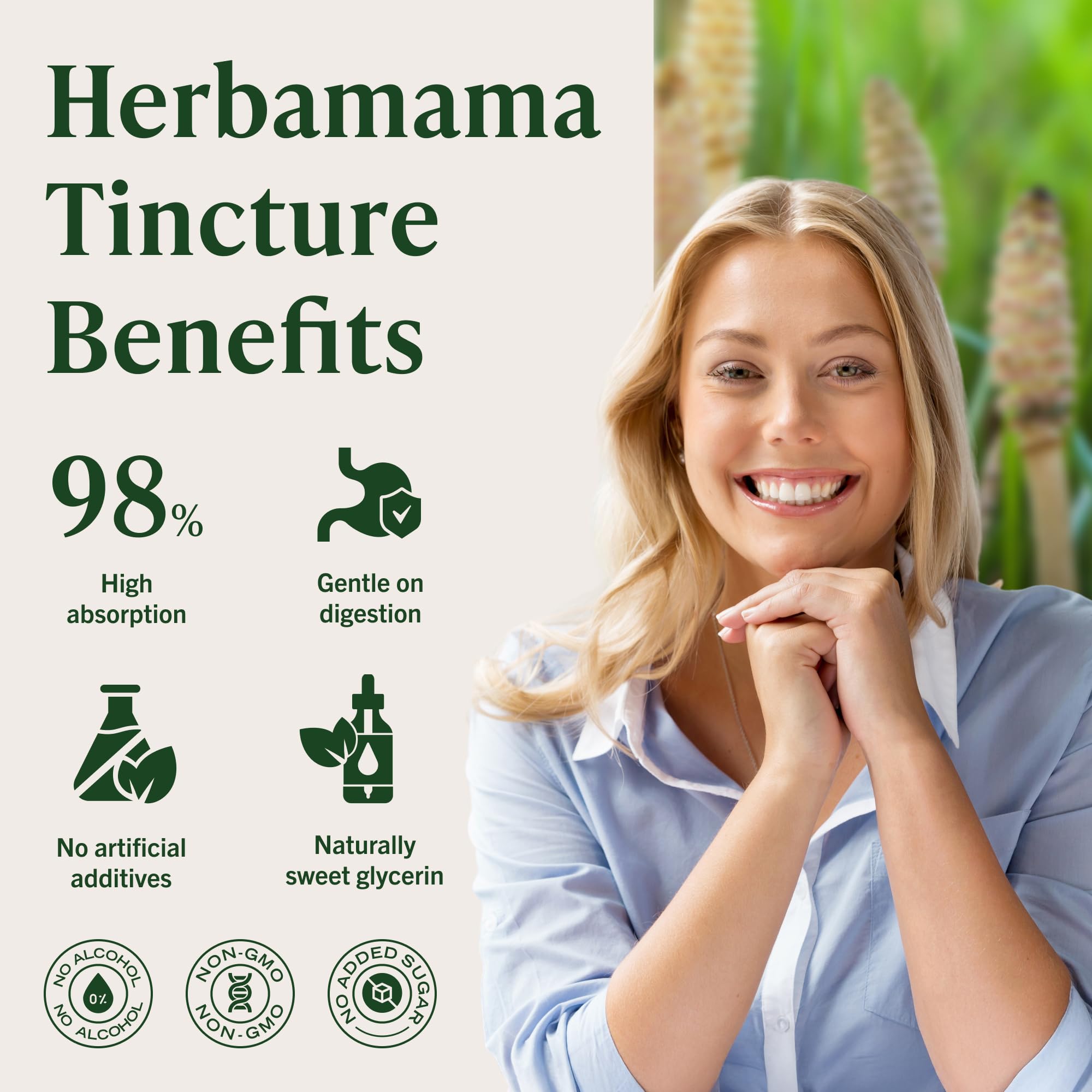HERBAMAMA Horsetail Liquid Supplement 113g on a kitchen counter