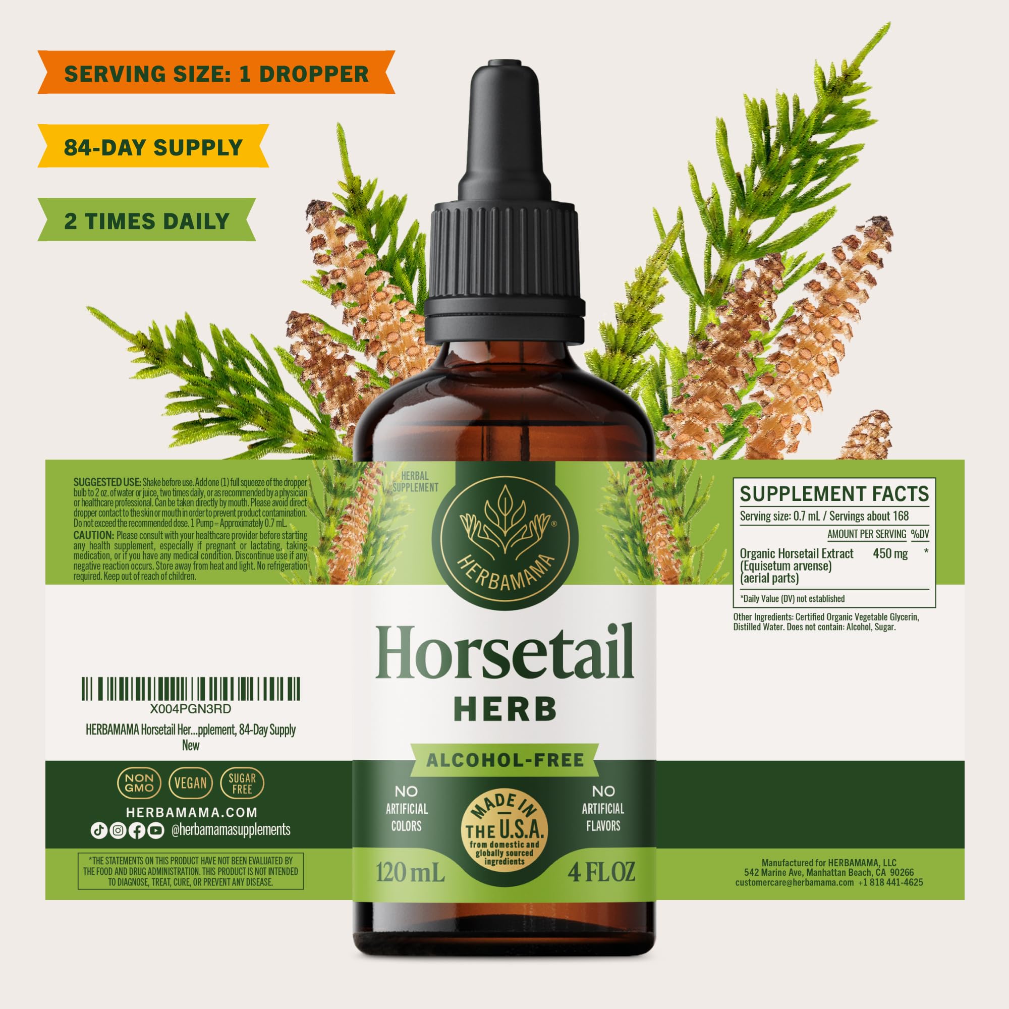 HERBAMAMA Horsetail Liquid Supplement 113g packaging details