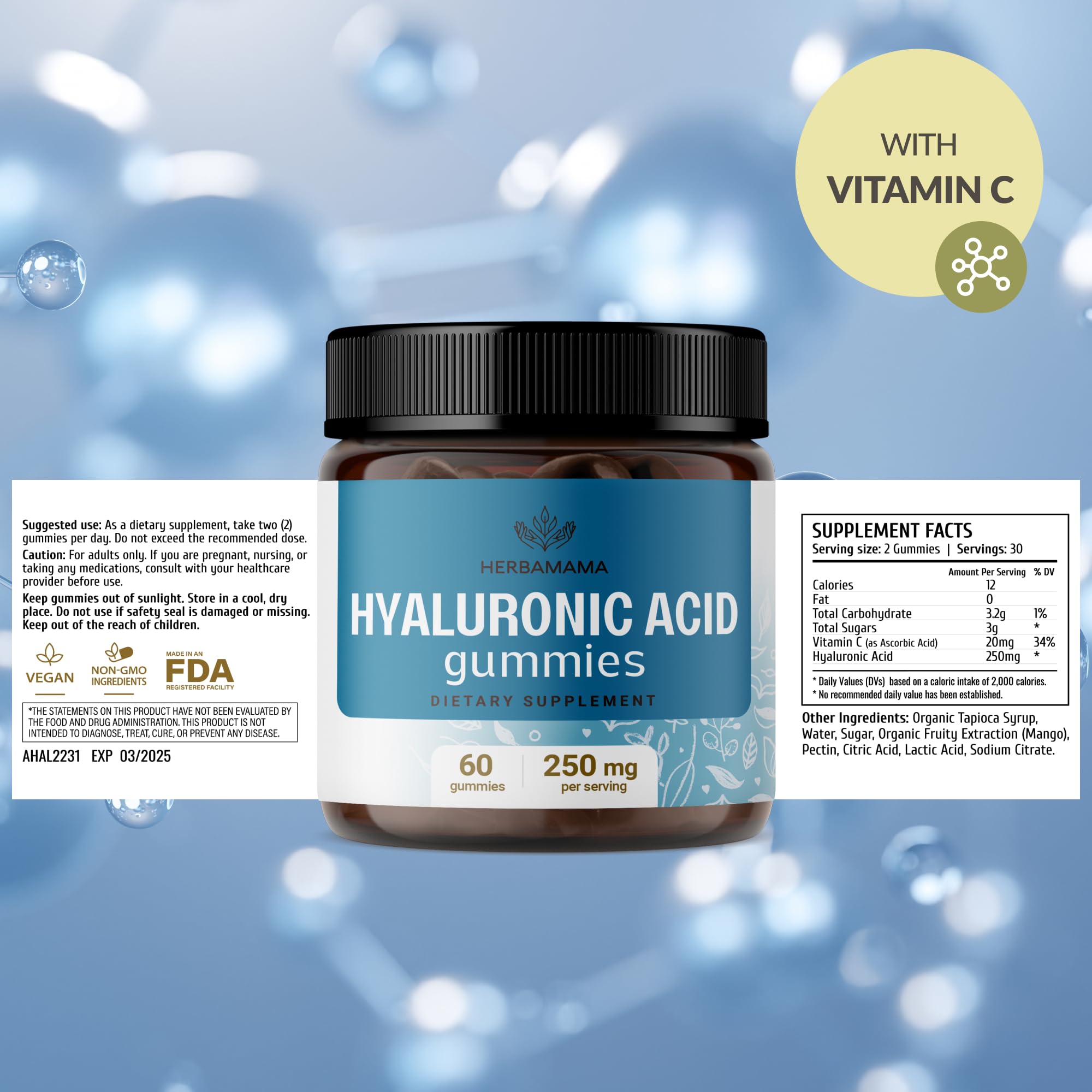 HERBAMAMA Hyaluronic Acid Gummies open packaging