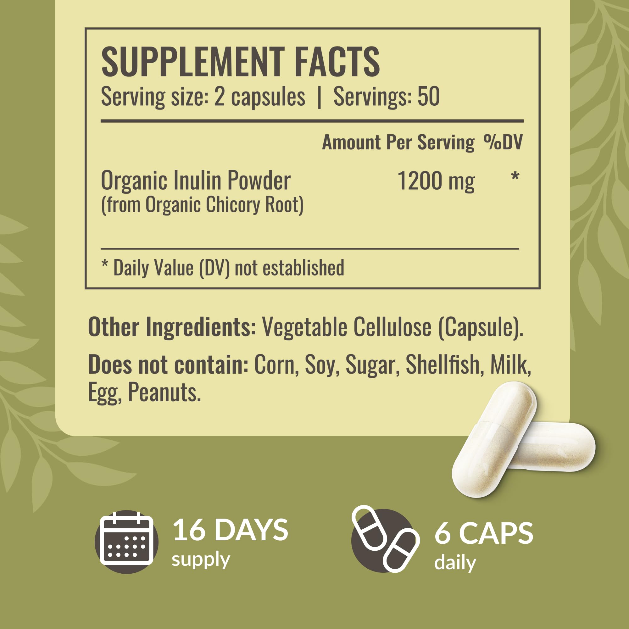 HERBAMAMA Inulin Capsules with chicory root powder background