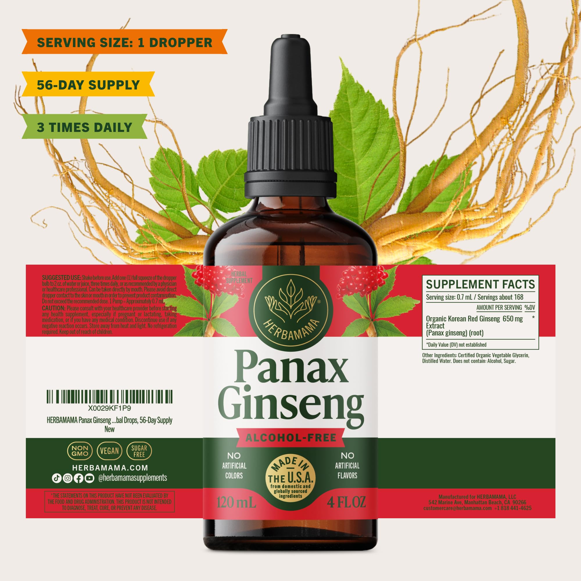 HERBAMAMA Korean Red Ginseng Extract Drops with fresh ginseng roots