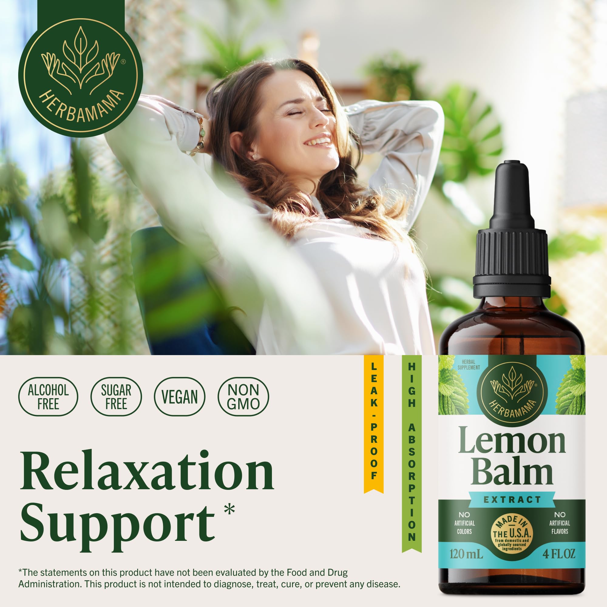HERBAMAMA Lemon Balm Drops 272g bottle with dropper