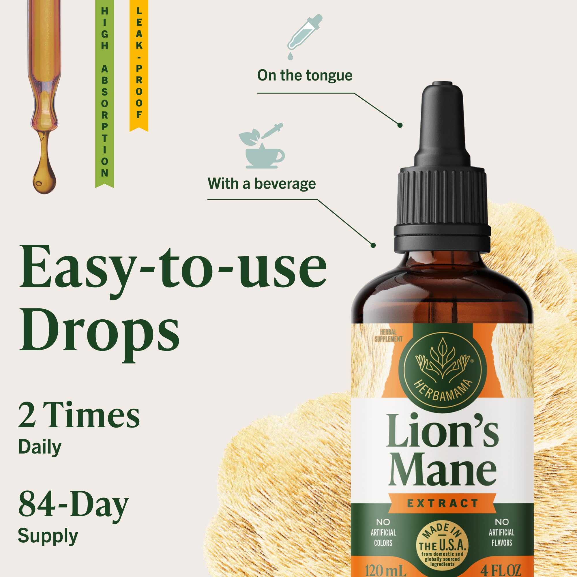 HERBAMAMA Lion's Mane Mushroom Drops ingredients list