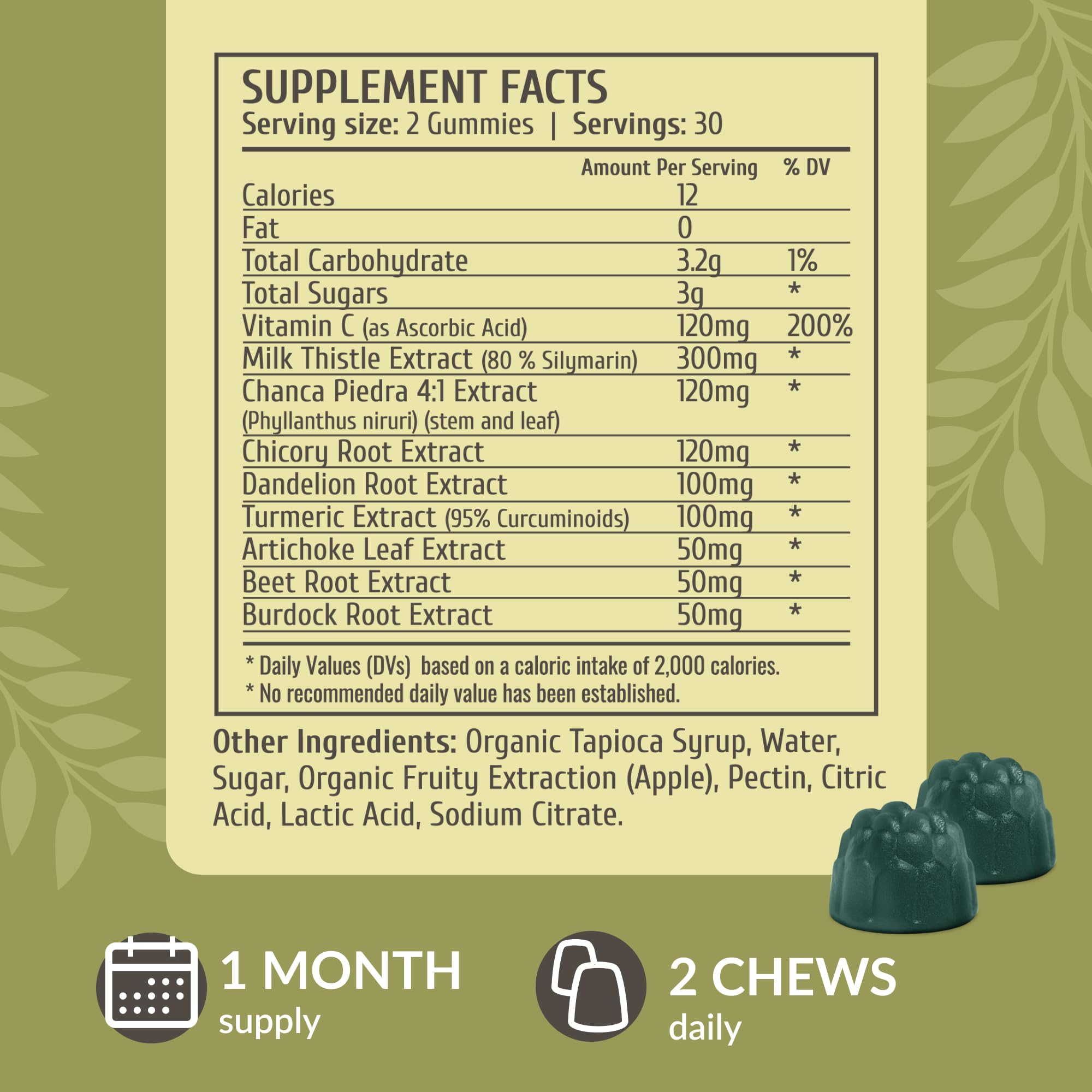 HERBAMAMA Liver Support Gummies with a few gummies scattered