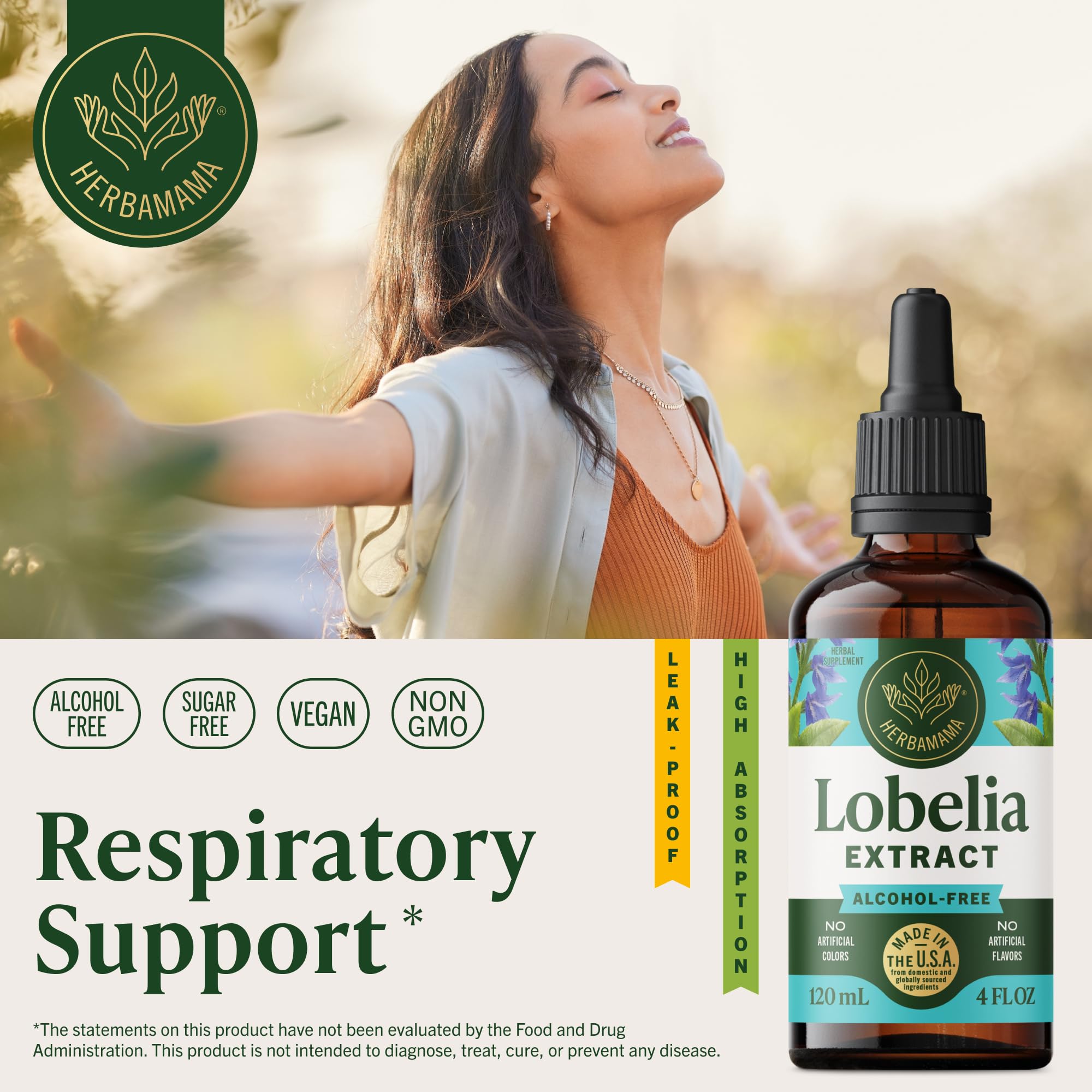 HERBAMAMA Lobelia Tincture bottle with label details