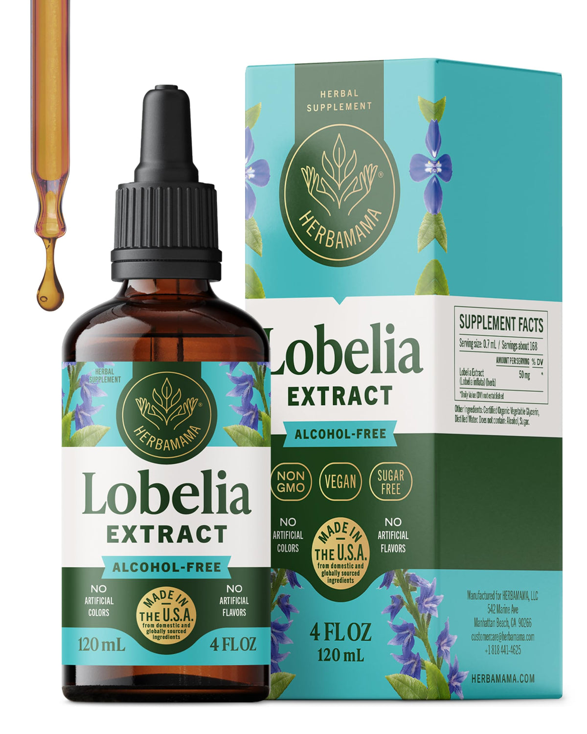 HERBAMAMA Lobelia Tincture front view with dropper