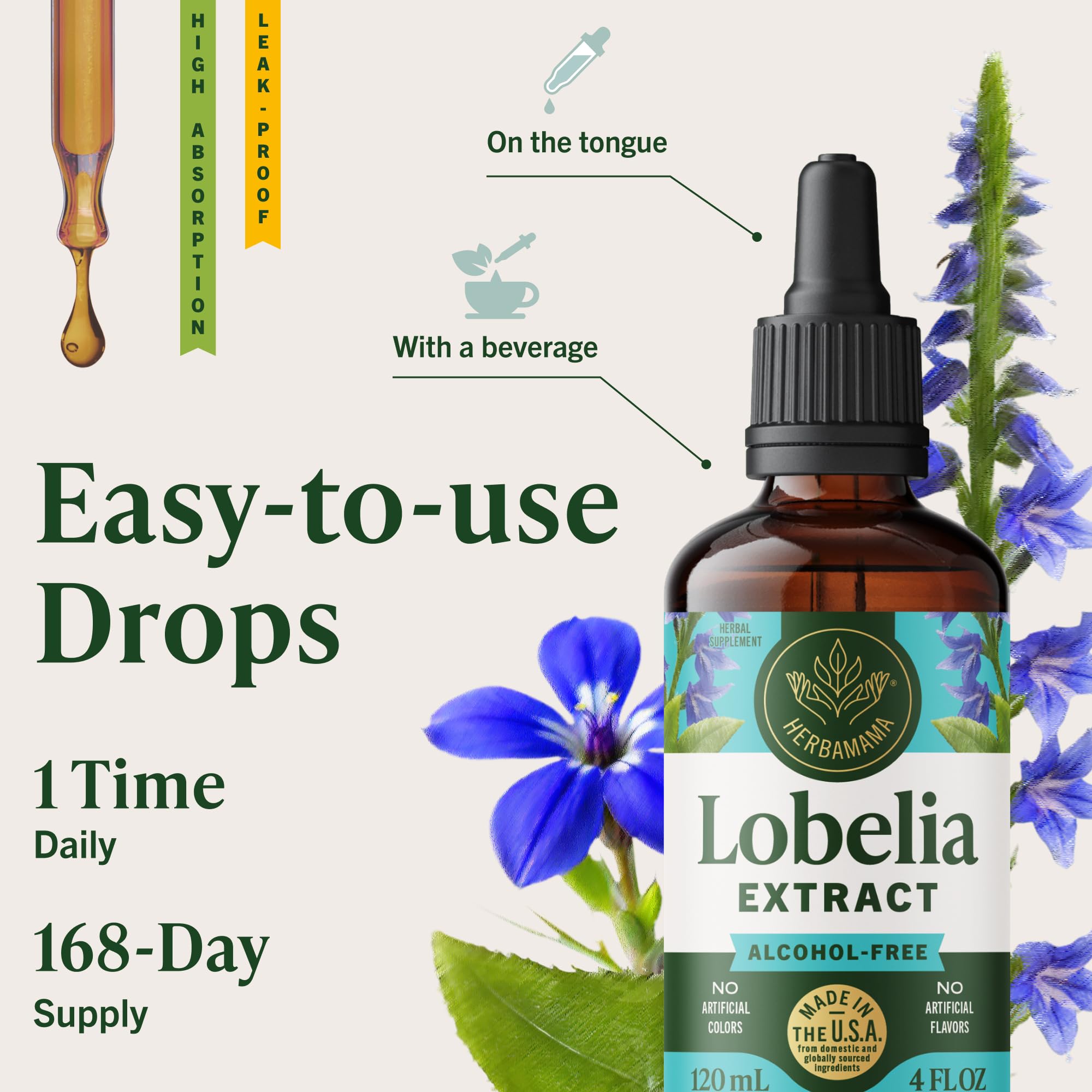 HERBAMAMA Lobelia Tincture lifestyle scene with herbs