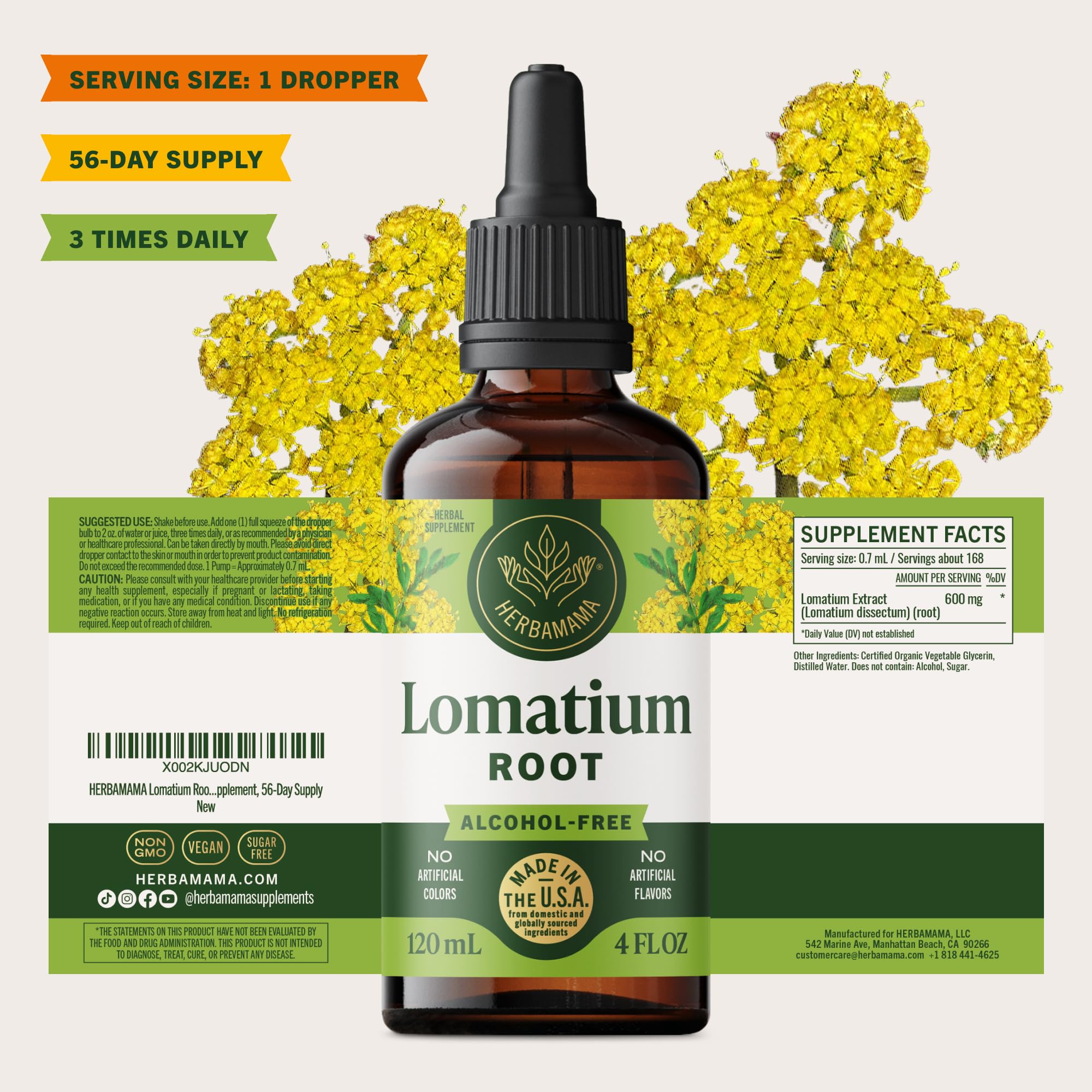 HERBAMAMA Lomatium Dissectum Tincture 285g dropper in use