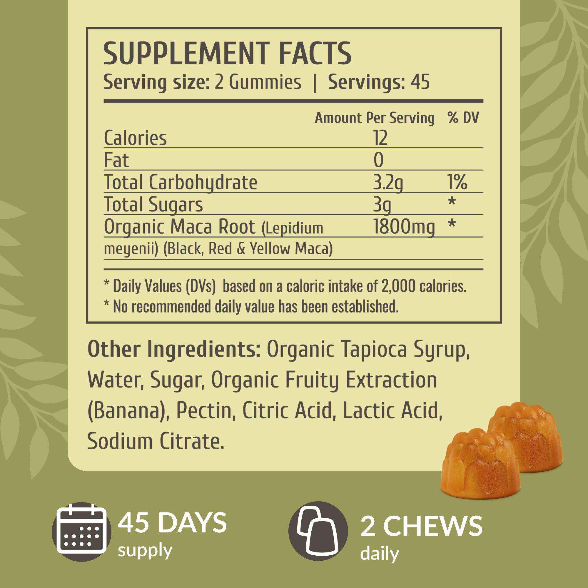 HERBAMAMA Maca Root Gummies close-up of fruity banana flavour