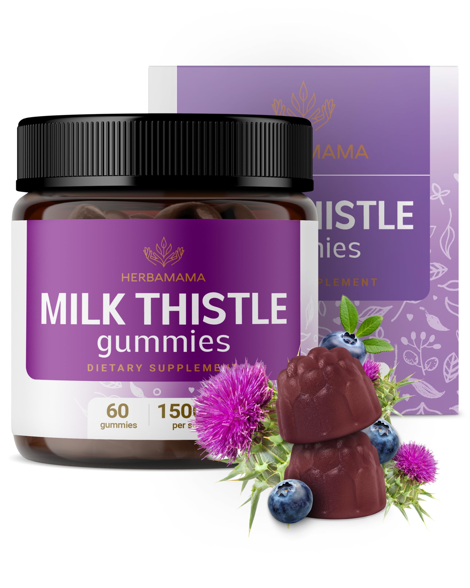 HERBAMAMA Milk Thistle Gummies front view with packaging