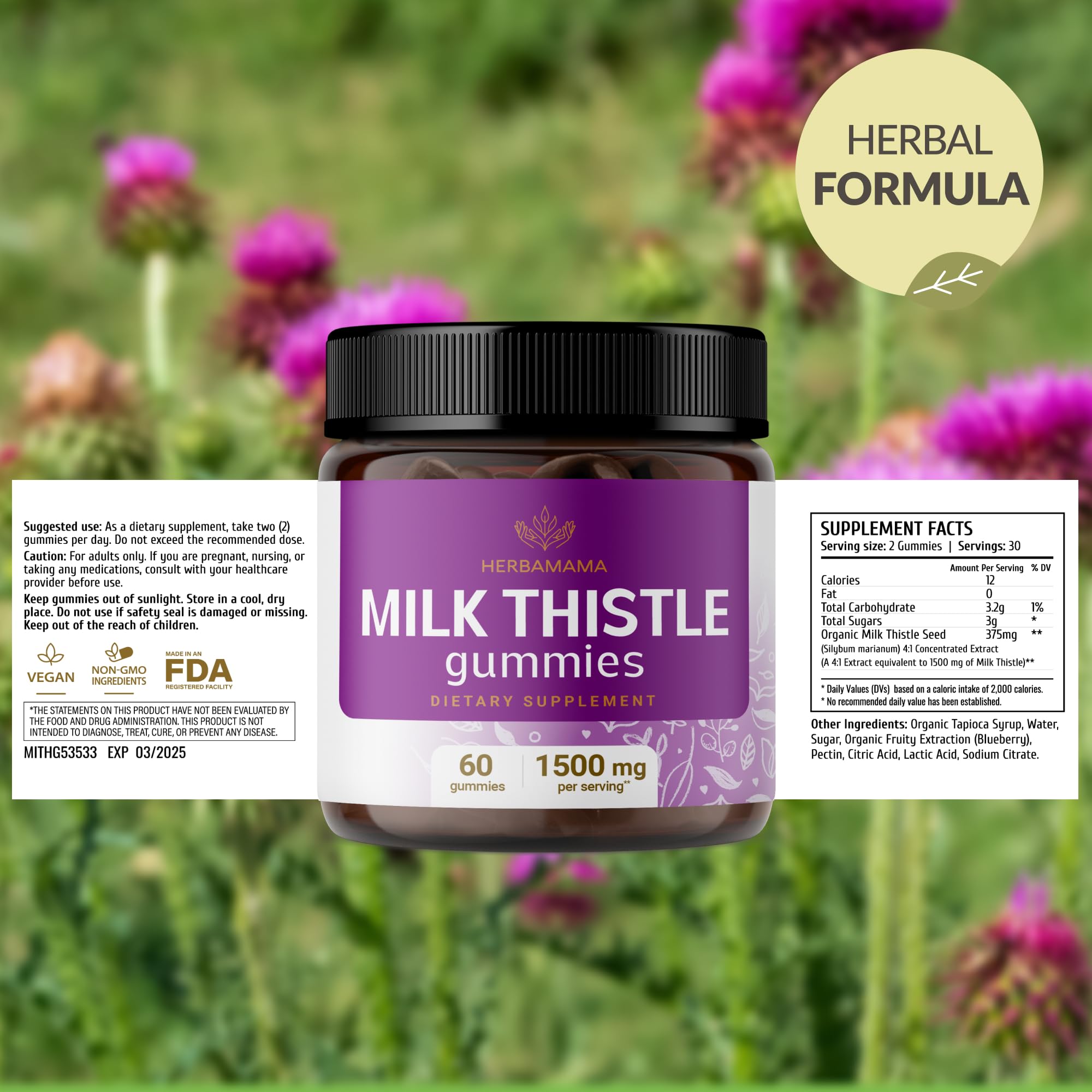 HERBAMAMA Milk Thistle Gummies on a wooden table