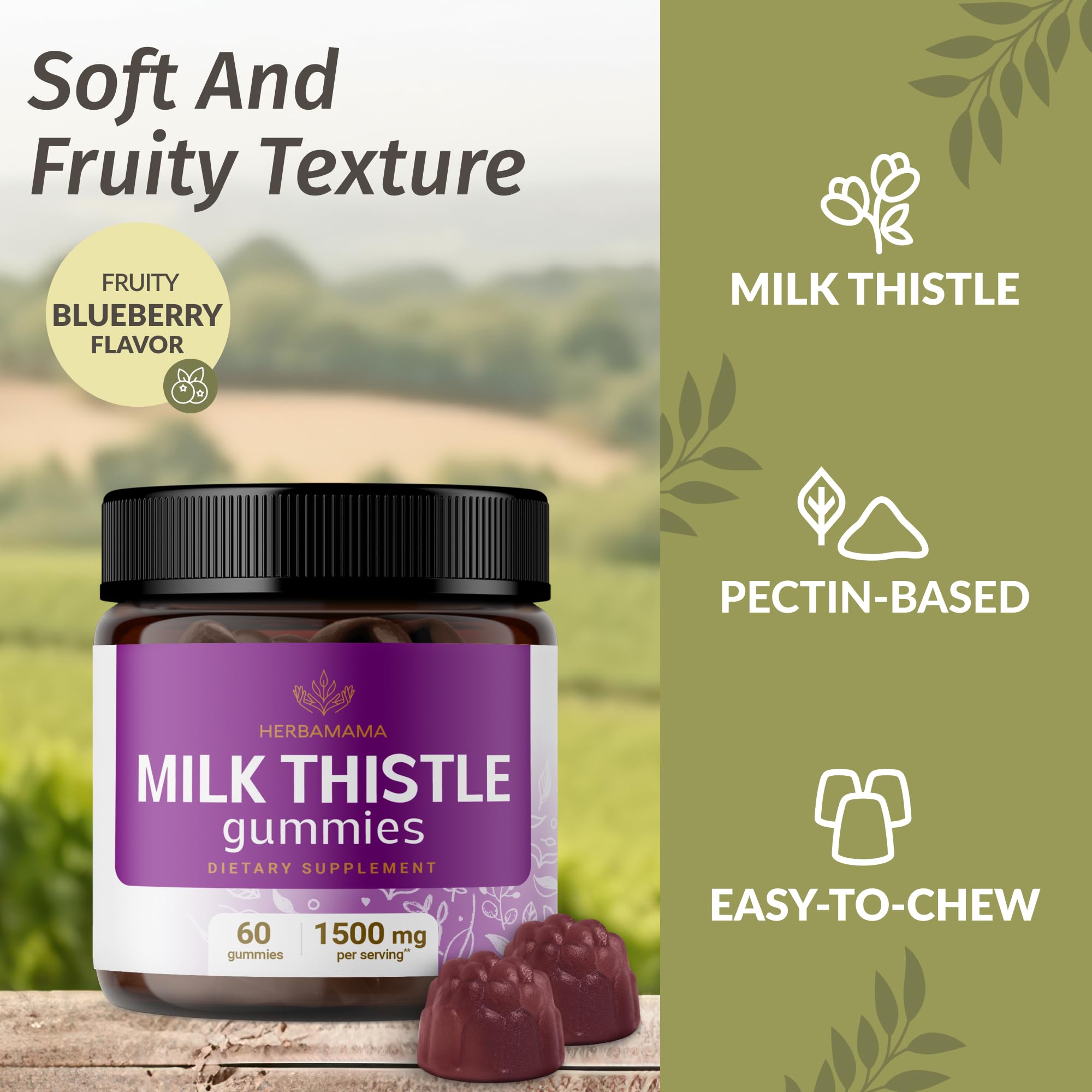 HERBAMAMA Milk Thistle Gummies with a serving suggestion