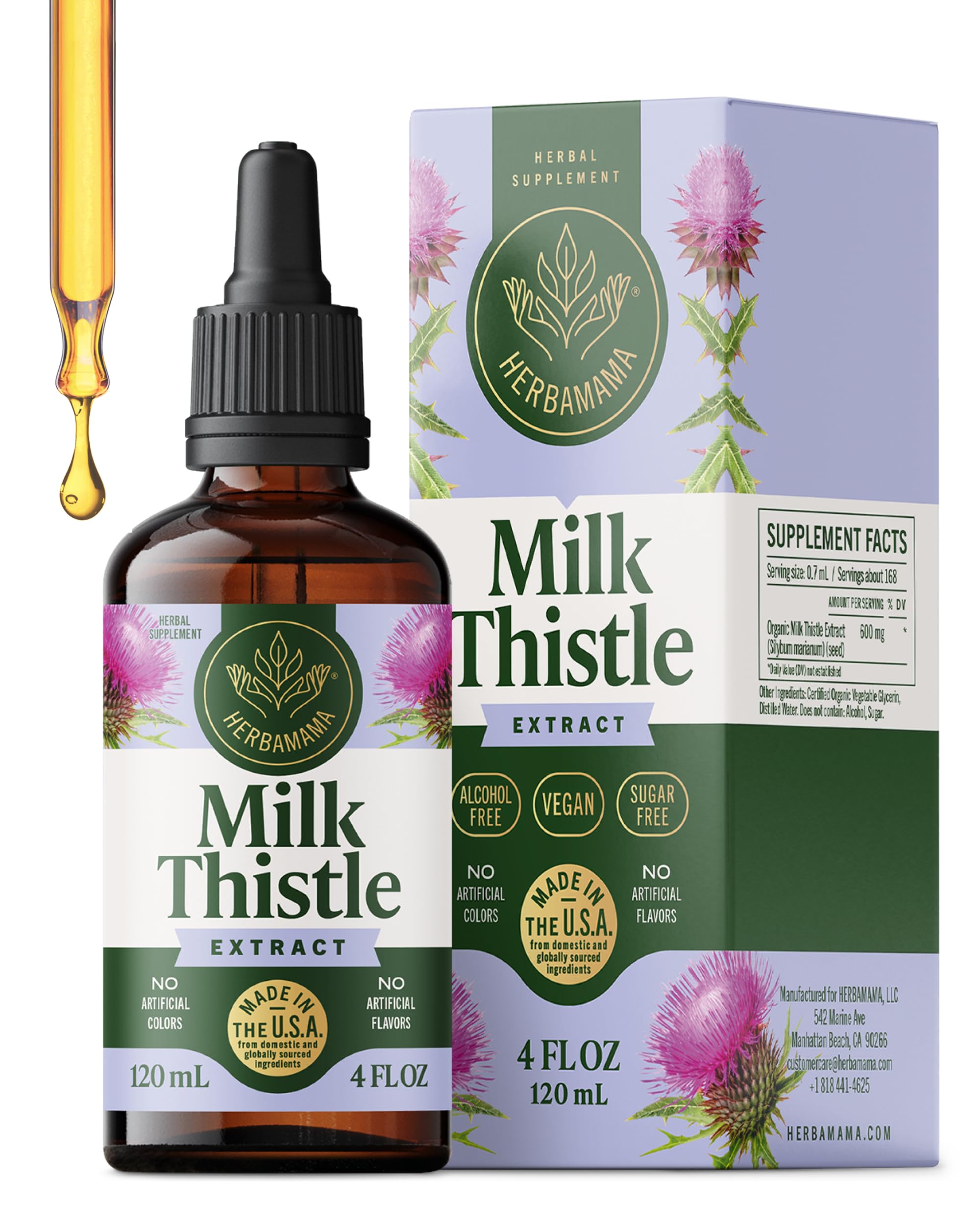 HERBAMAMA Milk Thistle Supplement 600mg bottle front view