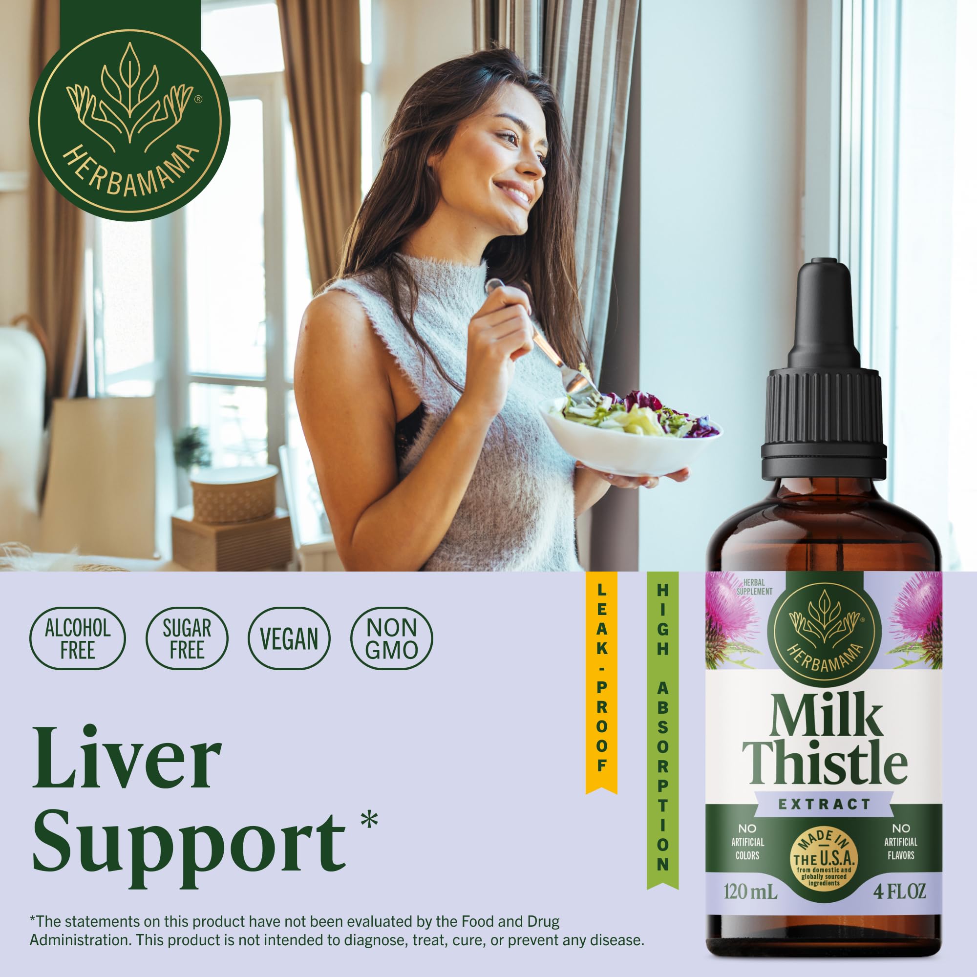 HERBAMAMA Milk Thistle Supplement 600mg bottle side view