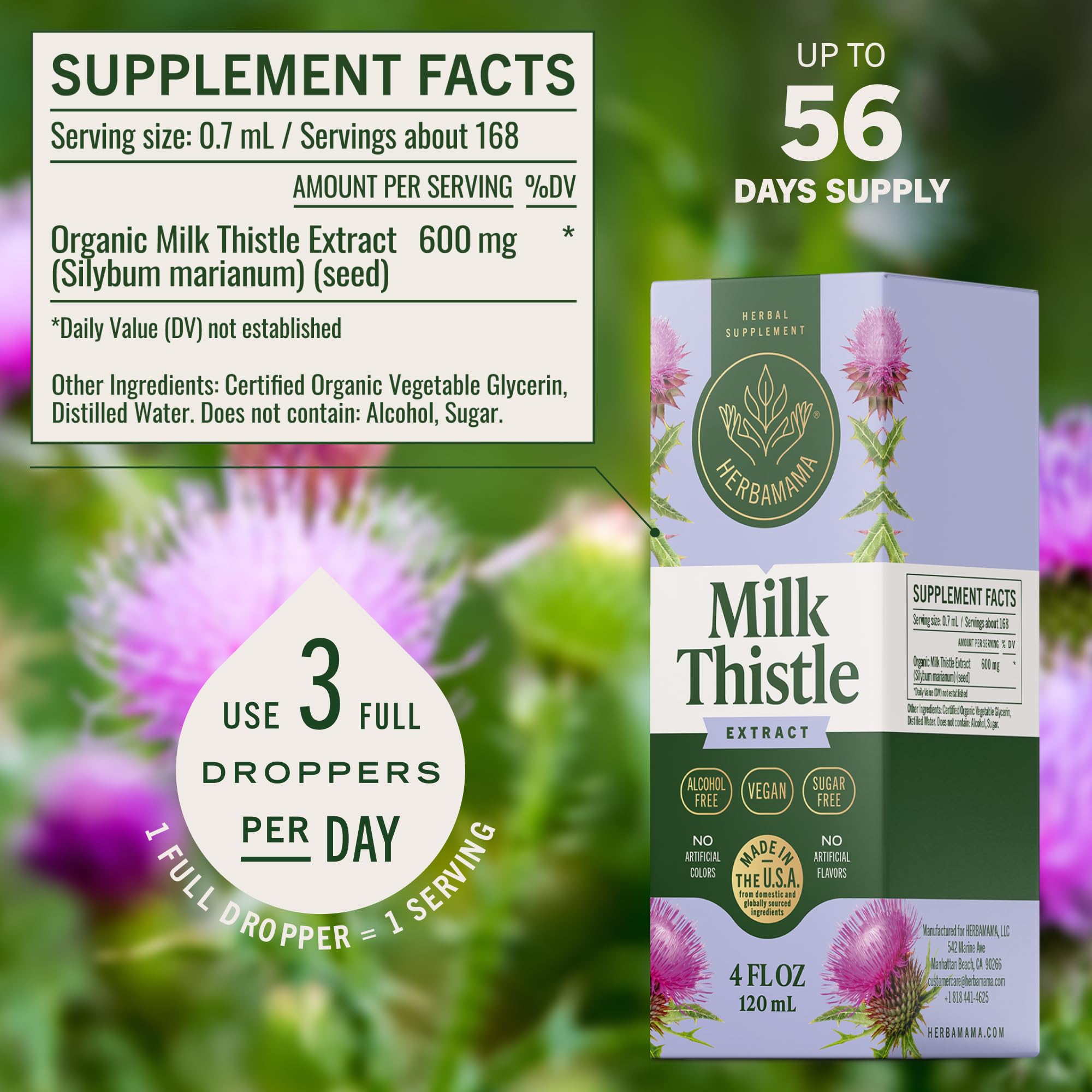 HERBAMAMA Milk Thistle Supplement 600mg dropper close-up