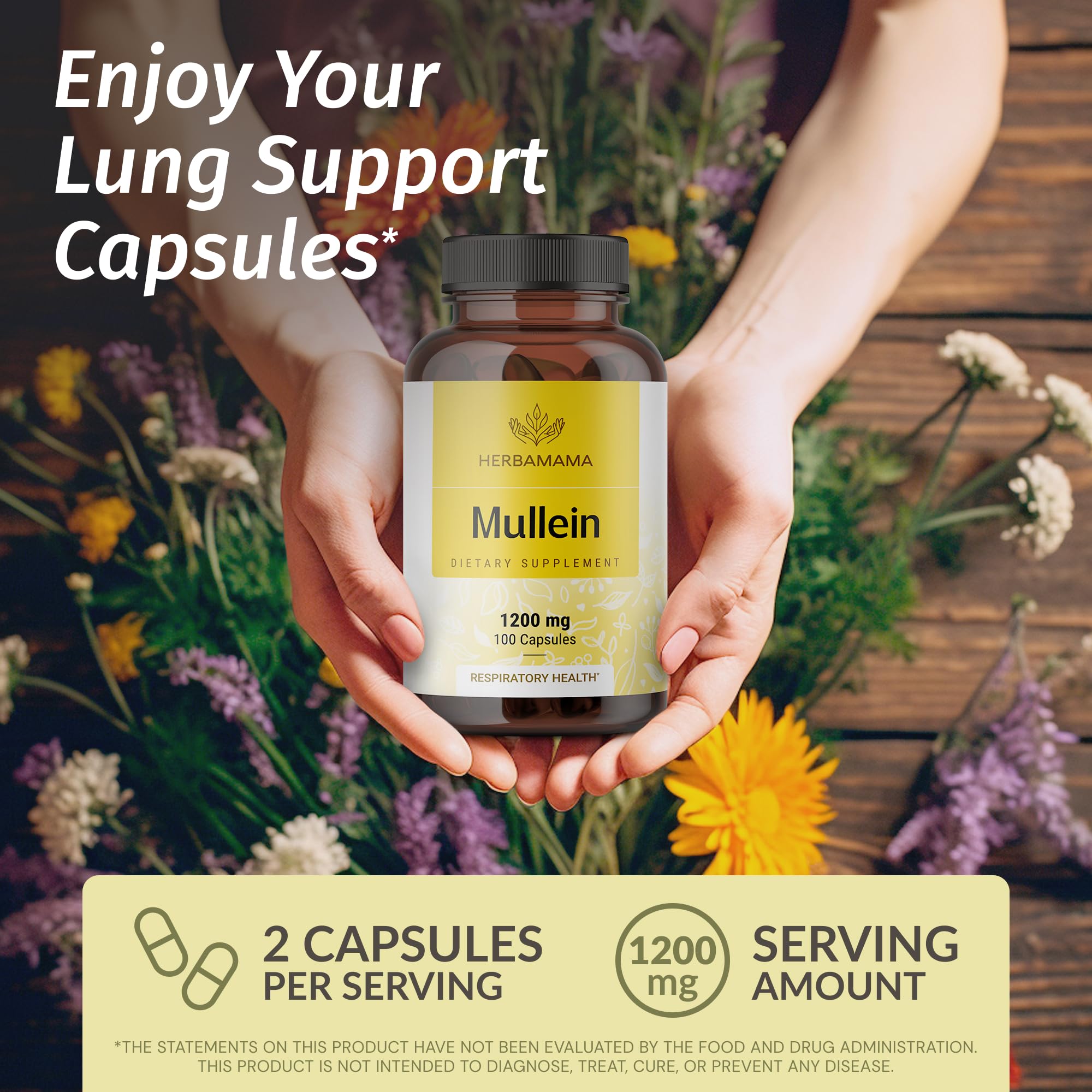 HERBAMAMA Mullein Capsules bottle with label