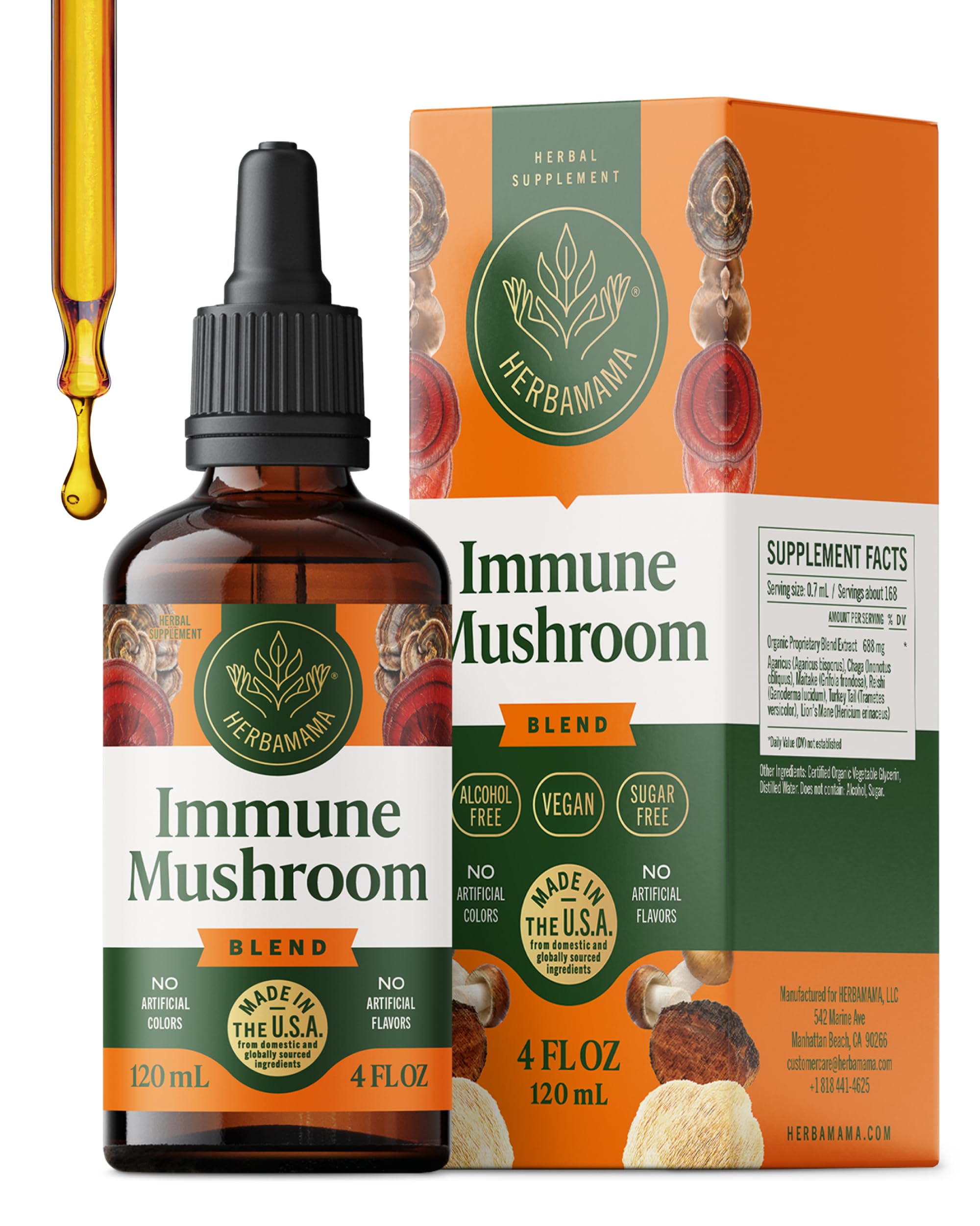 HERBAMAMA Mushroom Supplement Drops front view with dropper