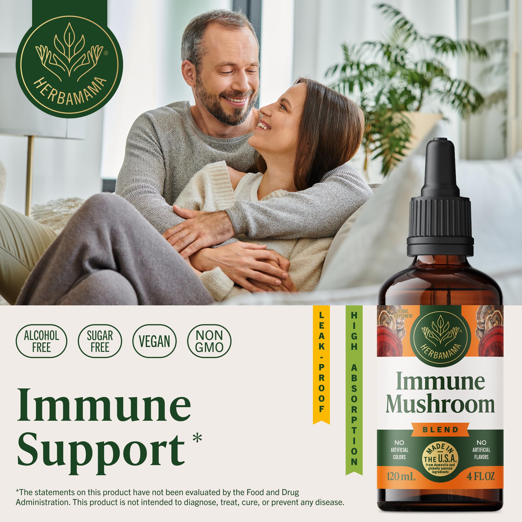 HERBAMAMA Mushroom Supplement Drops packaging side view