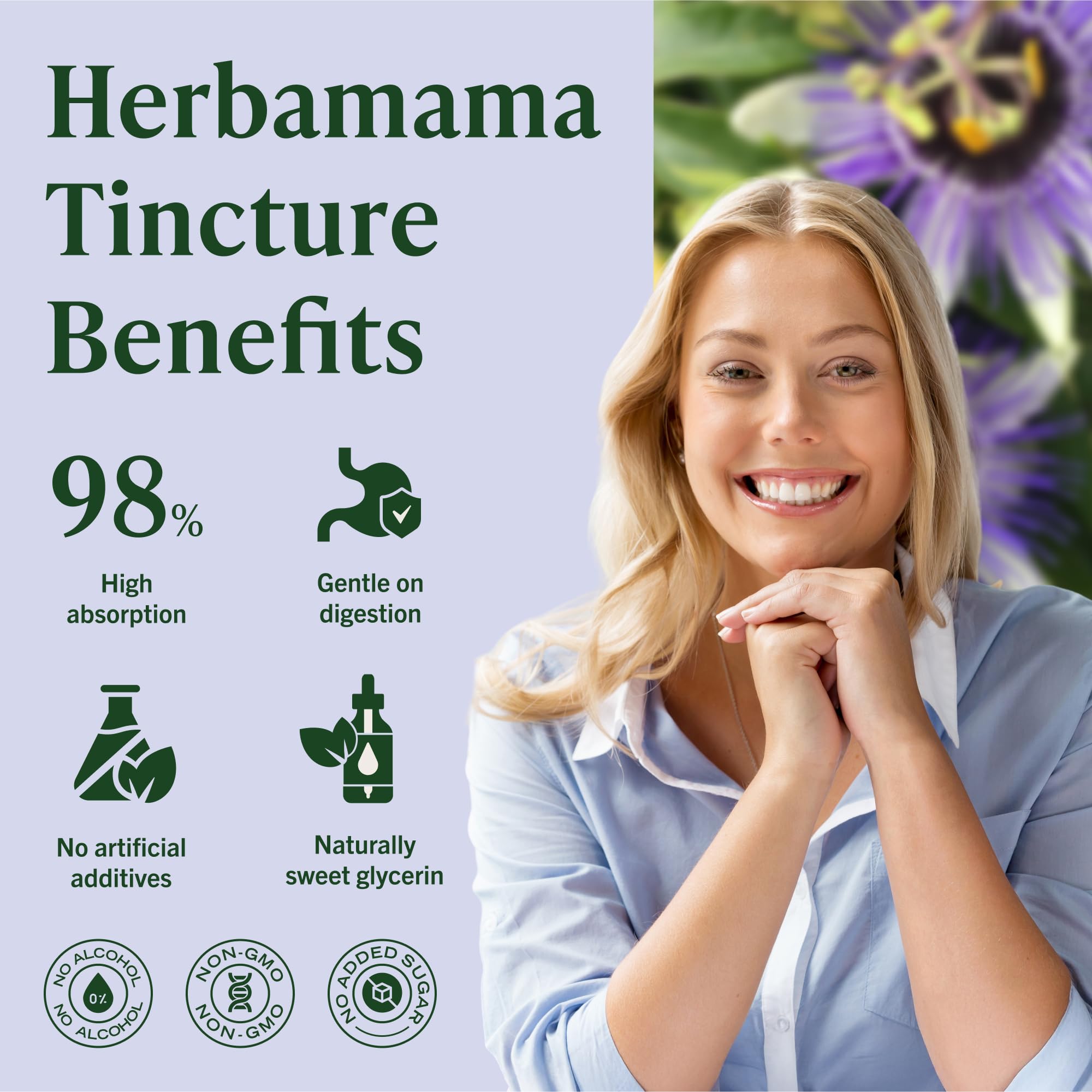 HERBAMAMA Passion Flower Tincture bottle with water