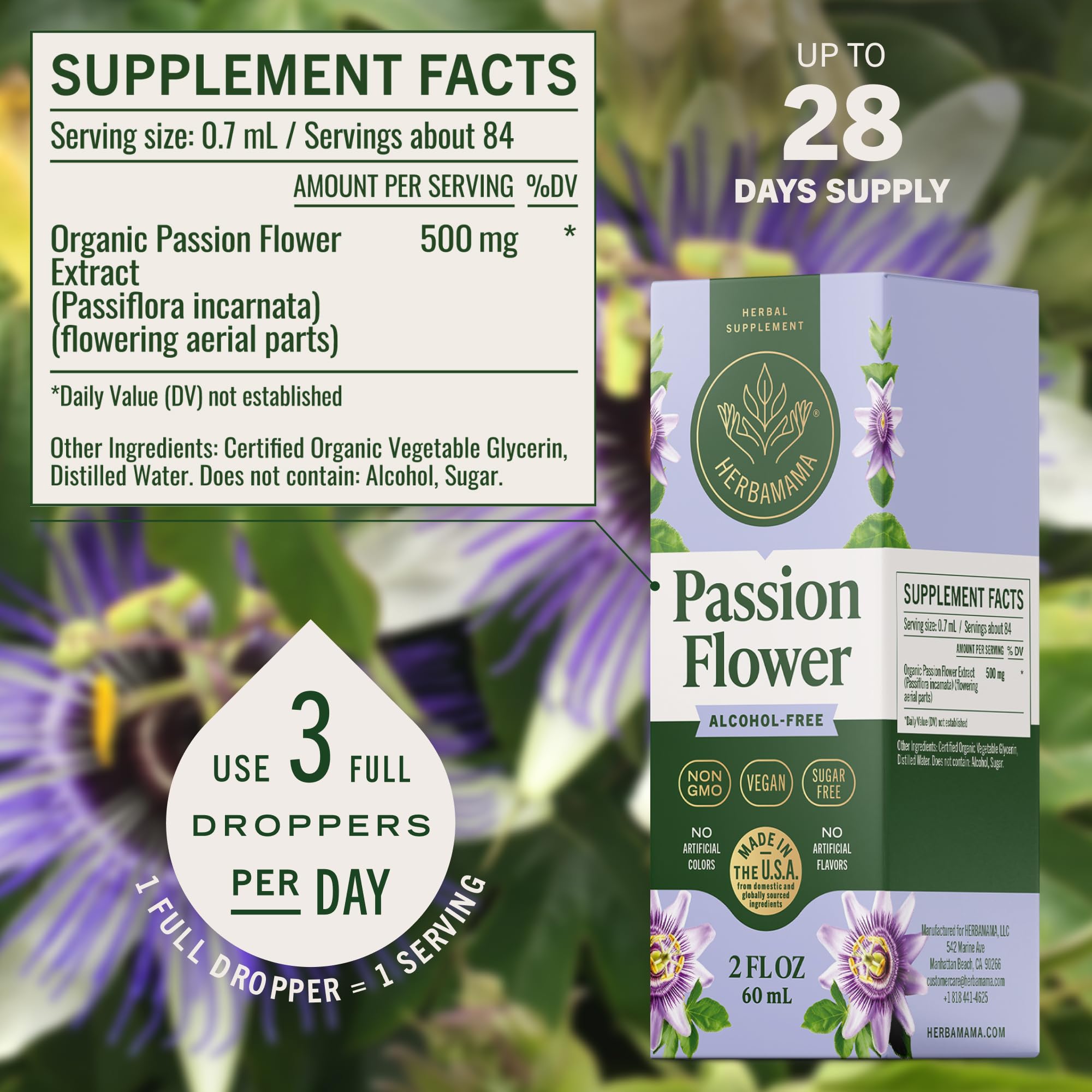HERBAMAMA Passion Flower Tincture packaging side view