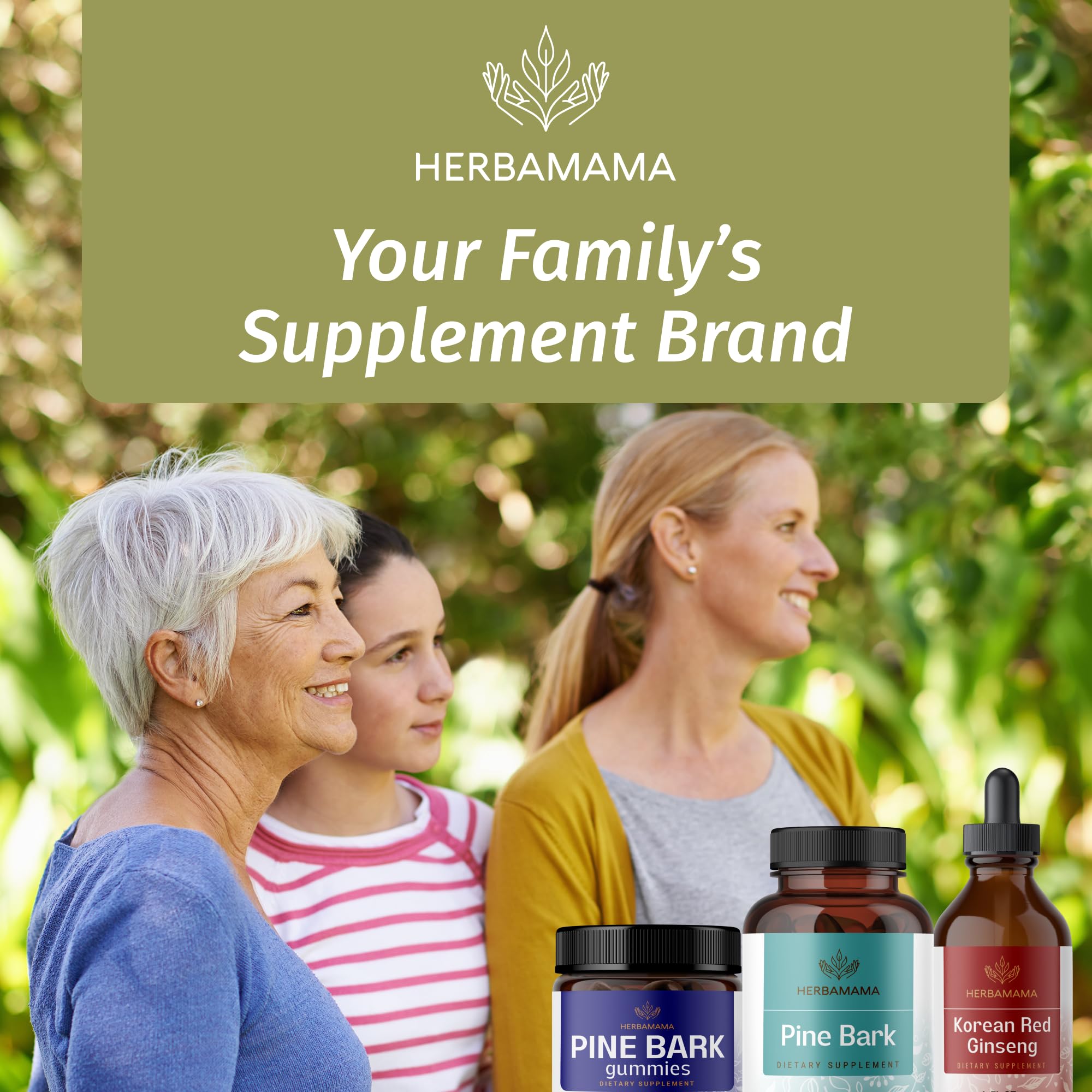 HERBAMAMA Pine Bark Extract Capsules in a natural setting