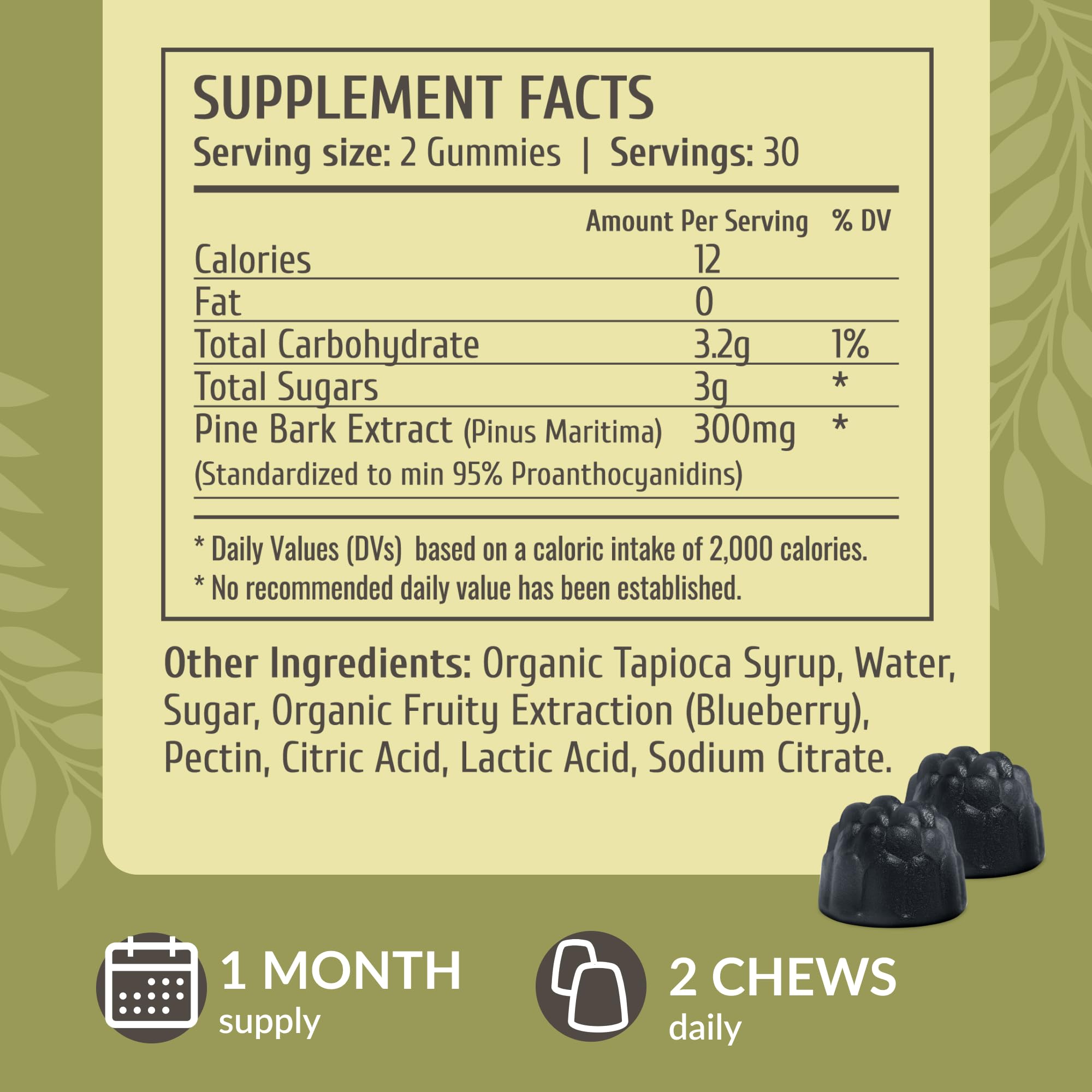 HERBAMAMA Pine Bark Extract Gummies in a bowl with blueberries