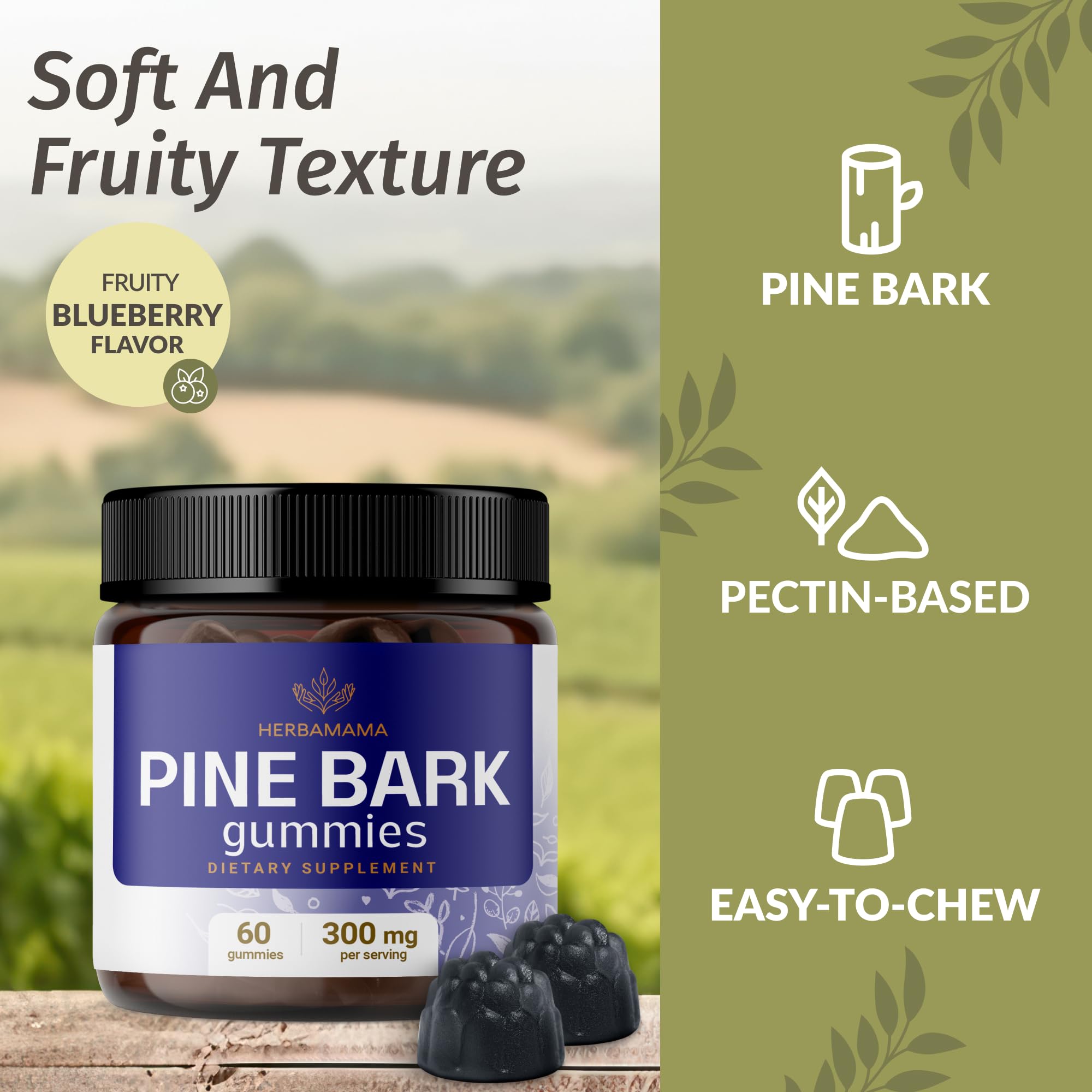 HERBAMAMA Pine Bark Extract Gummies side view with nutritional information