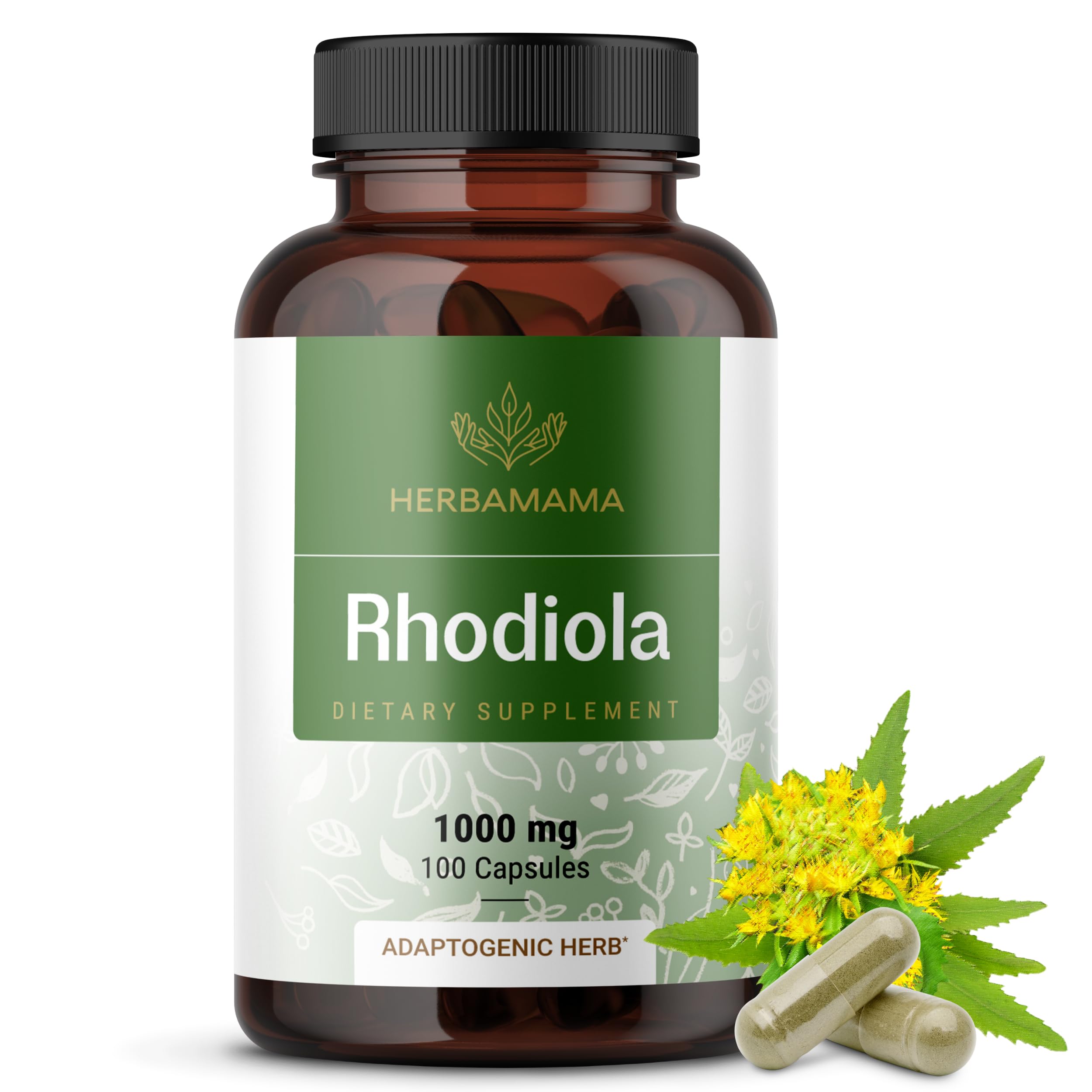 HERBAMAMA Rhodiola Rosea Capsules 1000mg bottle front view