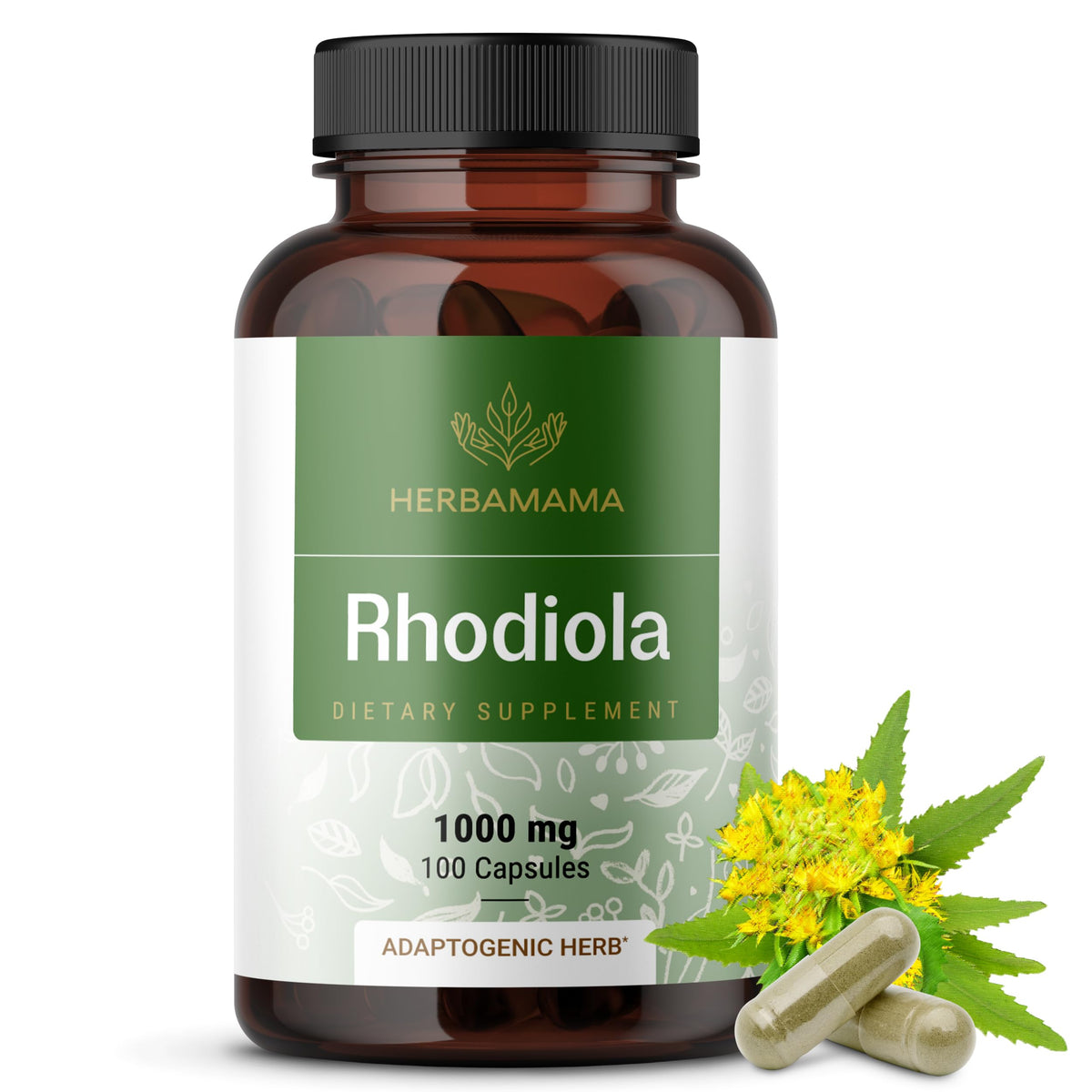 HERBAMAMA Rhodiola Rosea Capsules 1000mg bottle front view