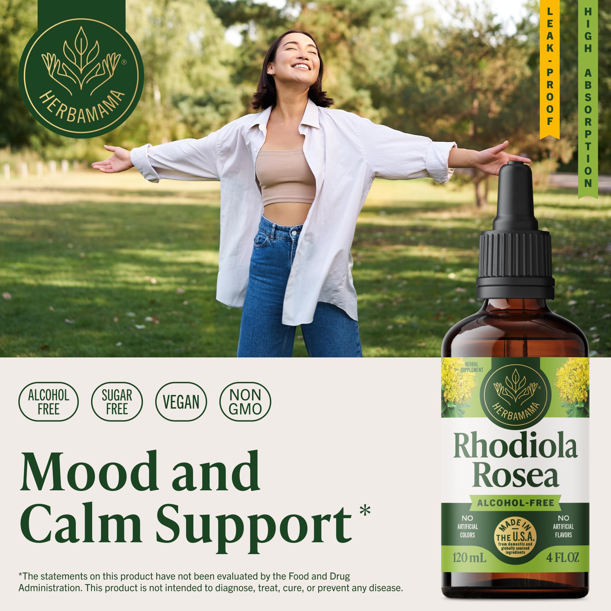 HERBAMAMA Rhodiola Rosea Tincture 113g bottle with dropper