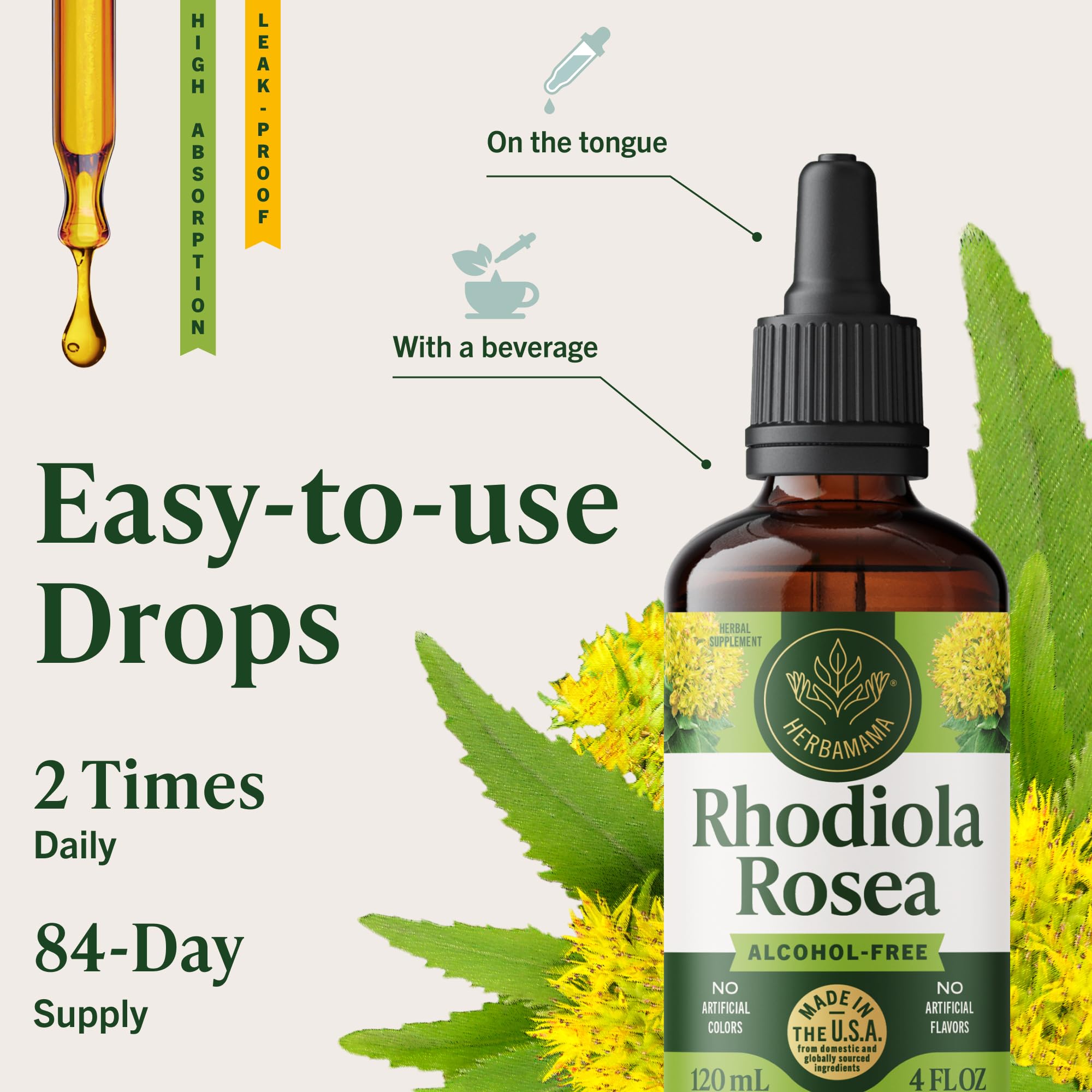 HERBAMAMA Rhodiola Rosea Tincture 113g dropper close-up