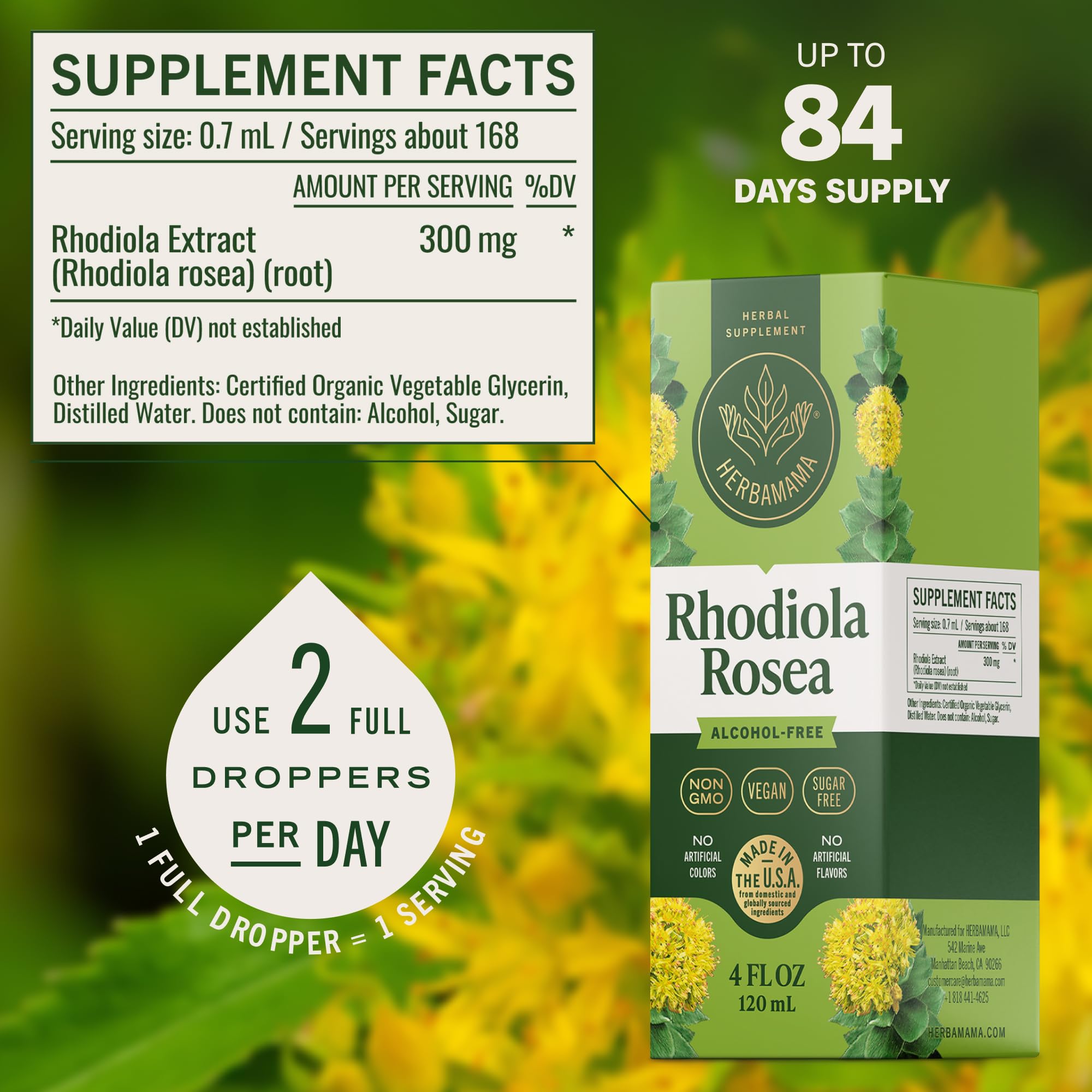 HERBAMAMA Rhodiola Rosea Tincture 113g ingredients list