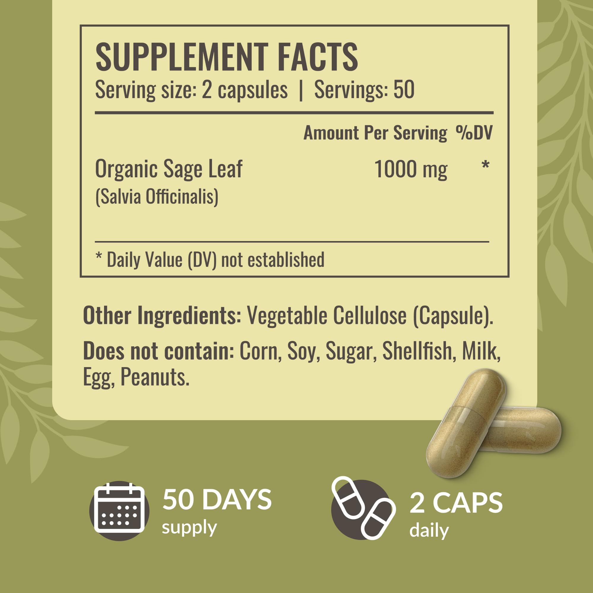 HERBAMAMA Sage Capsules open bottle with capsules displayed
