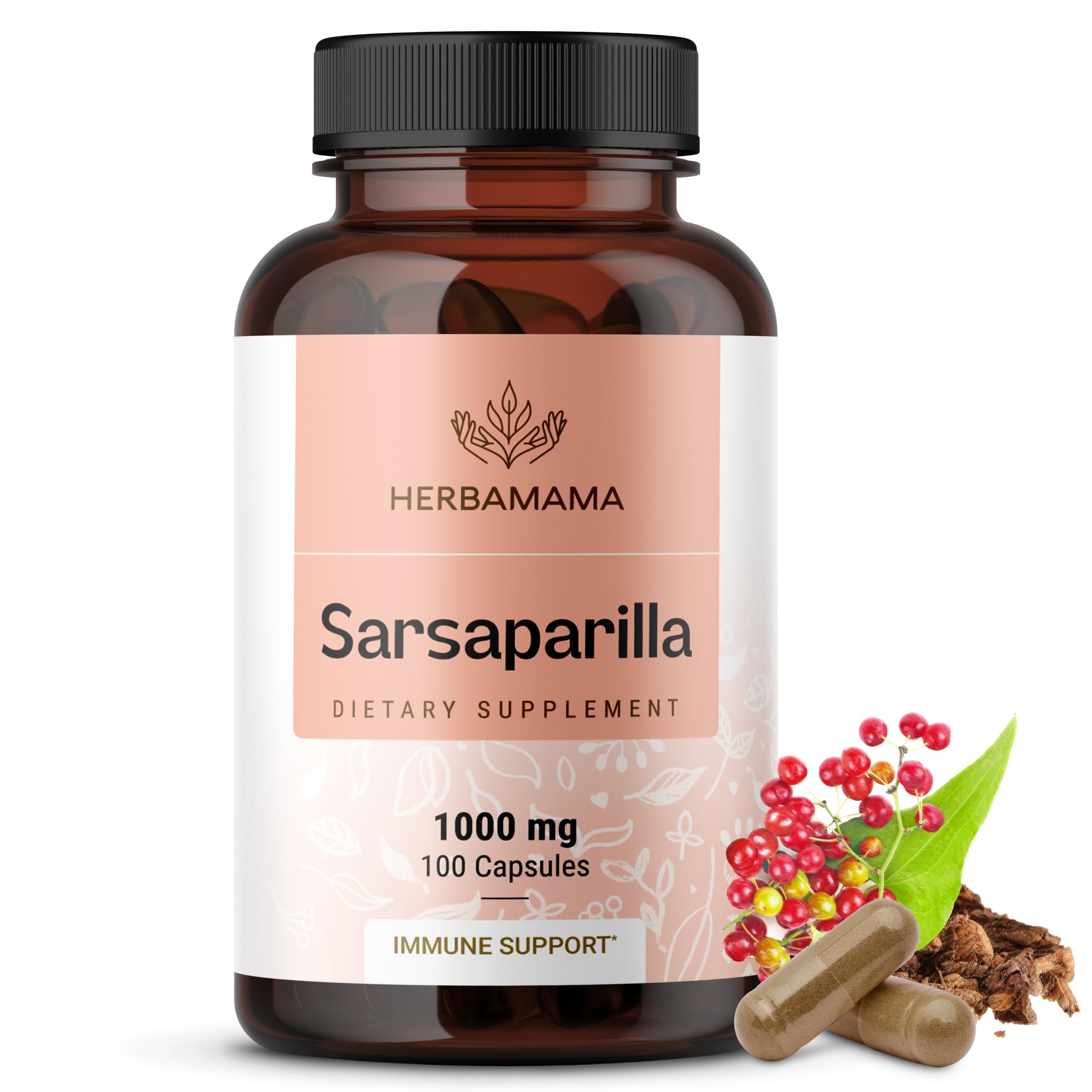 HERBAMAMA Sarsaparilla Capsules 1000mg front view